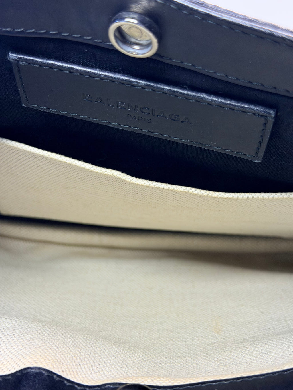 Balenciaga Navy Striped Canvas Crossbody Clutch Bag