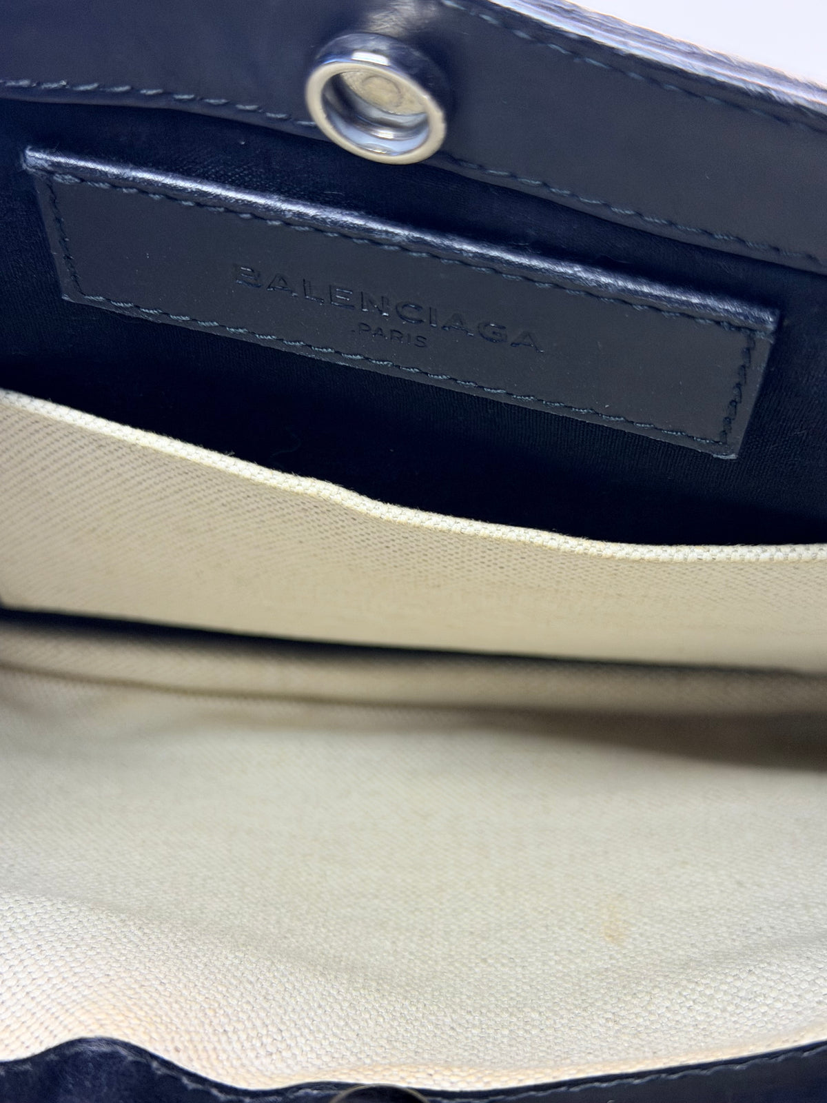 Balenciaga Navy Striped Canvas Crossbody Clutch Bag