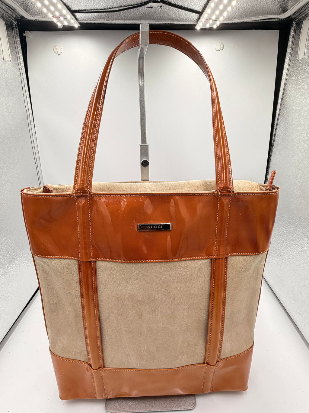 Gucci Patent Leather & Suede Tote