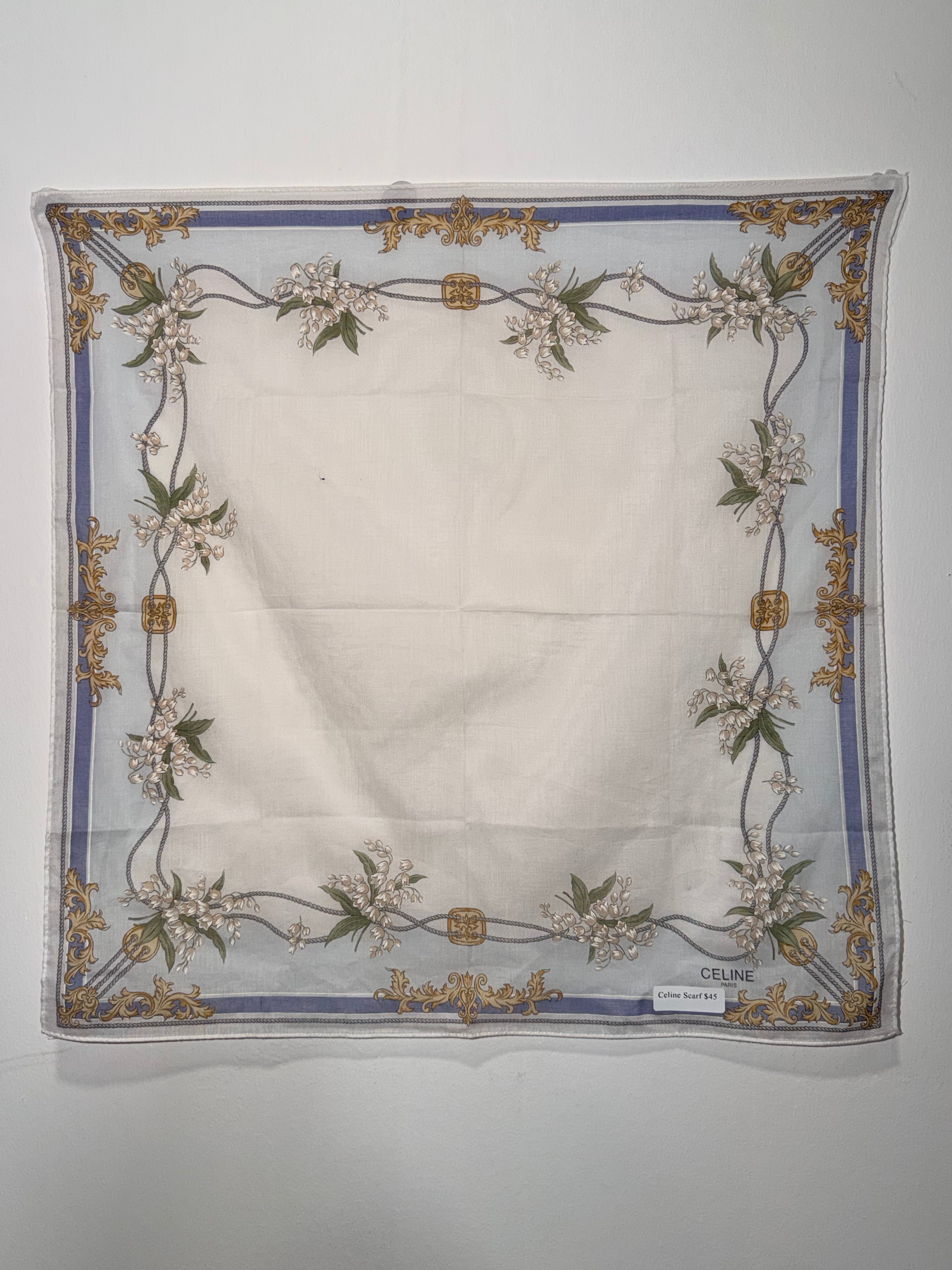 Celine Paris Silk Scarf in Floral Garland & Baroque Border Print