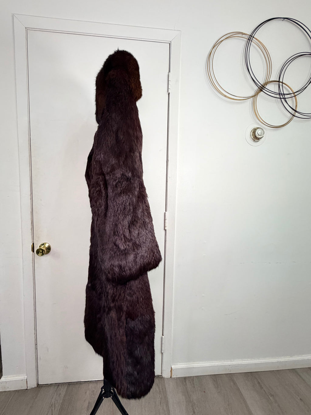 Vintage Rabbit Fur Coat with Fox Collar – Deep Mahogany Brown (2XL)