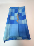 Yves Saint Laurent Silk Scarf – Blue Checkered Monogram