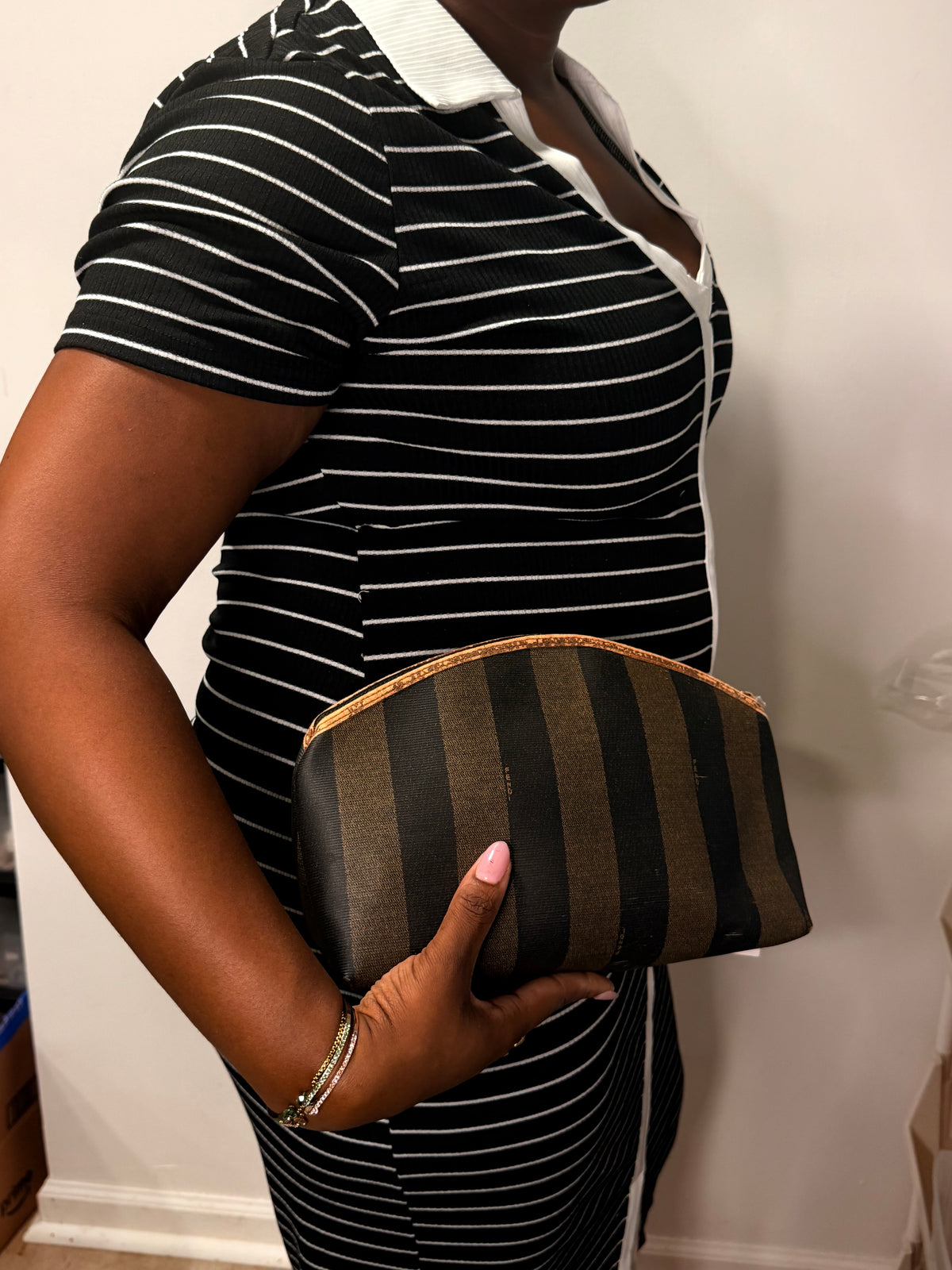Fendi Pequin Stripe Cosmetic Pouch / Clutch