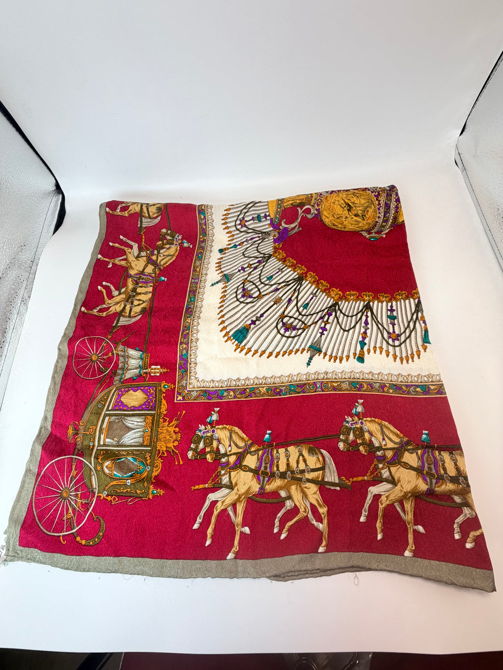 Vintage Trussardi Silk Carriage Print Scarf