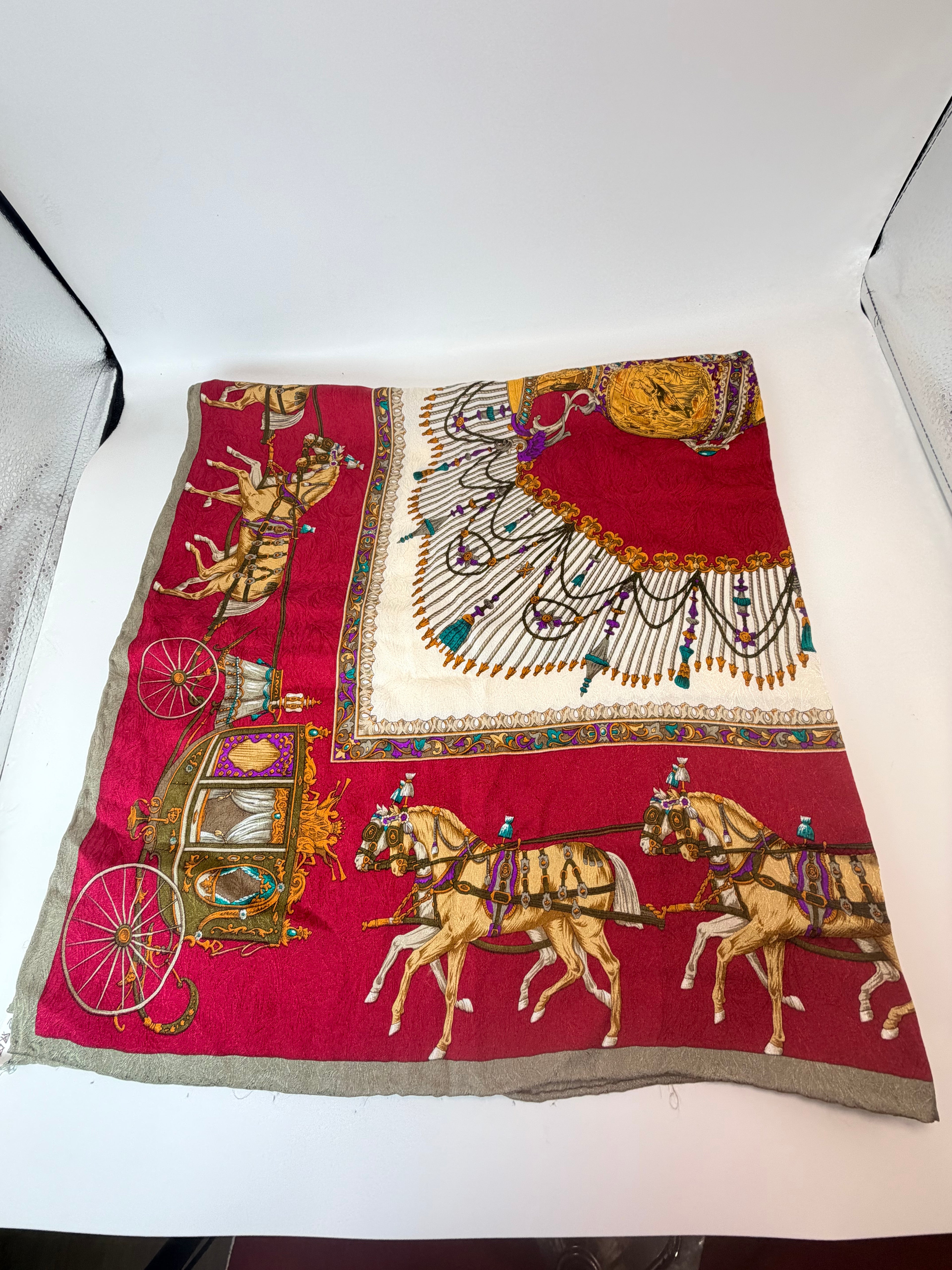 Vintage Trussardi Silk Carriage Print Scarf