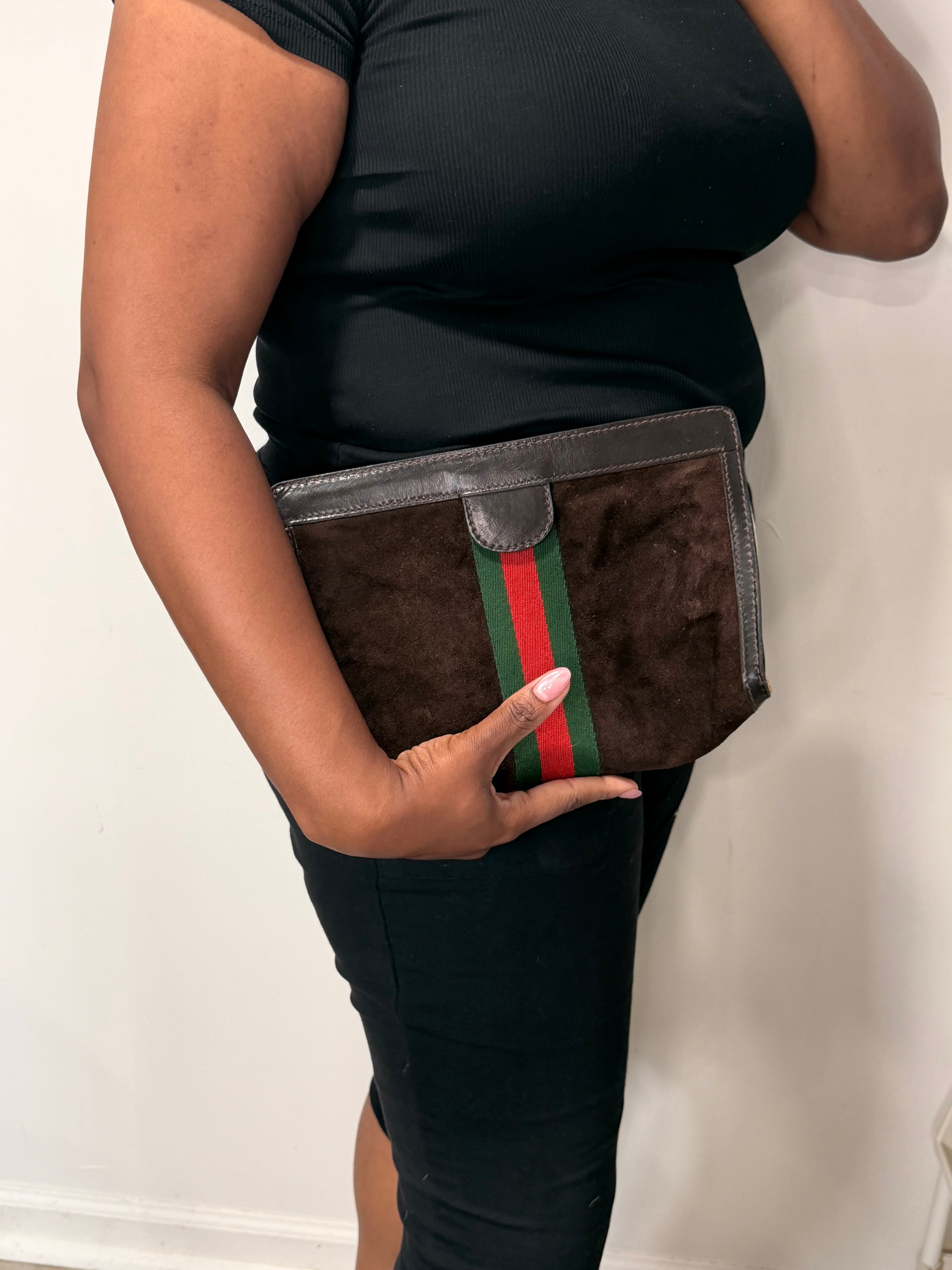Gucci Suede Web Clutch