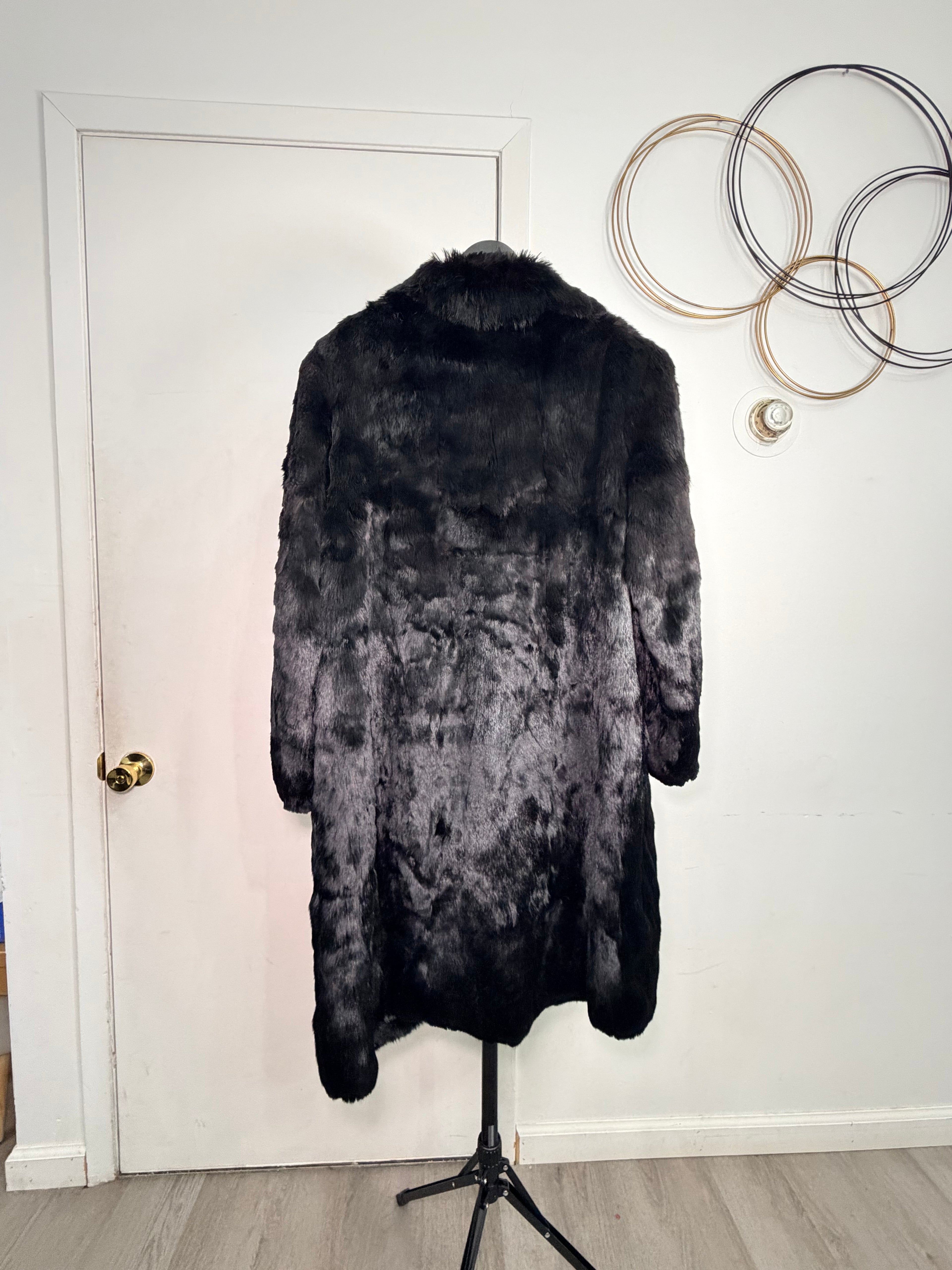 Vintage Real Rabbit Fur Coat – Deep Charcoal Black (XLarge)