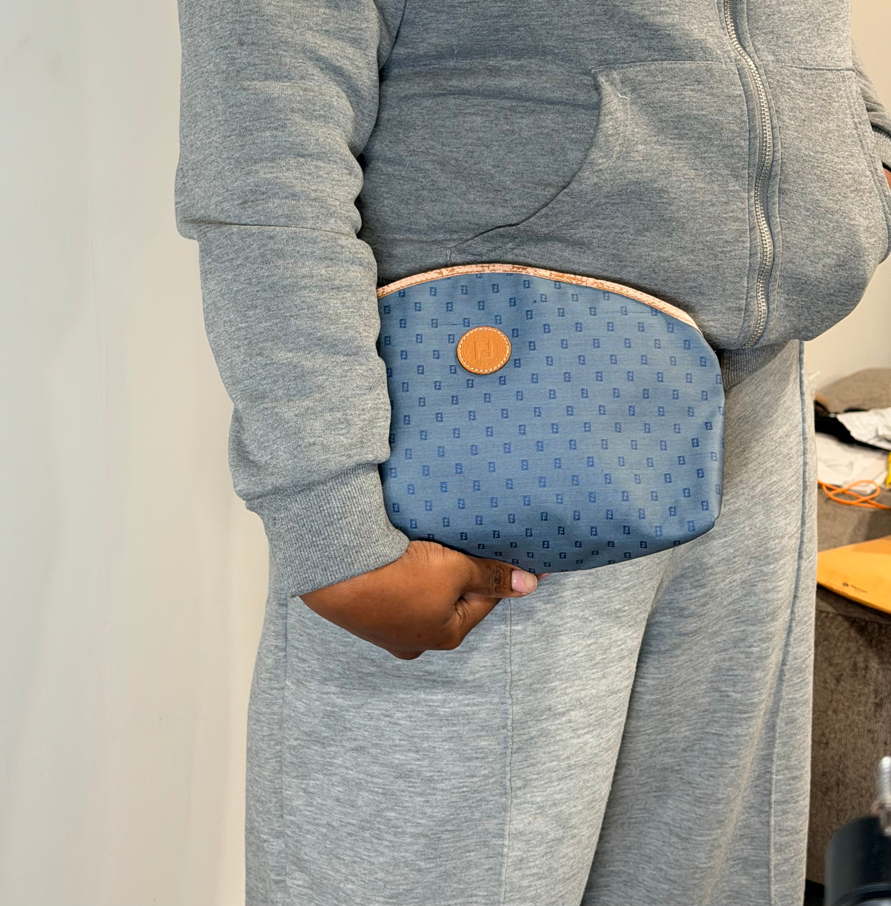 Fendi Blue FF Monogram Cosmetic Pouch
