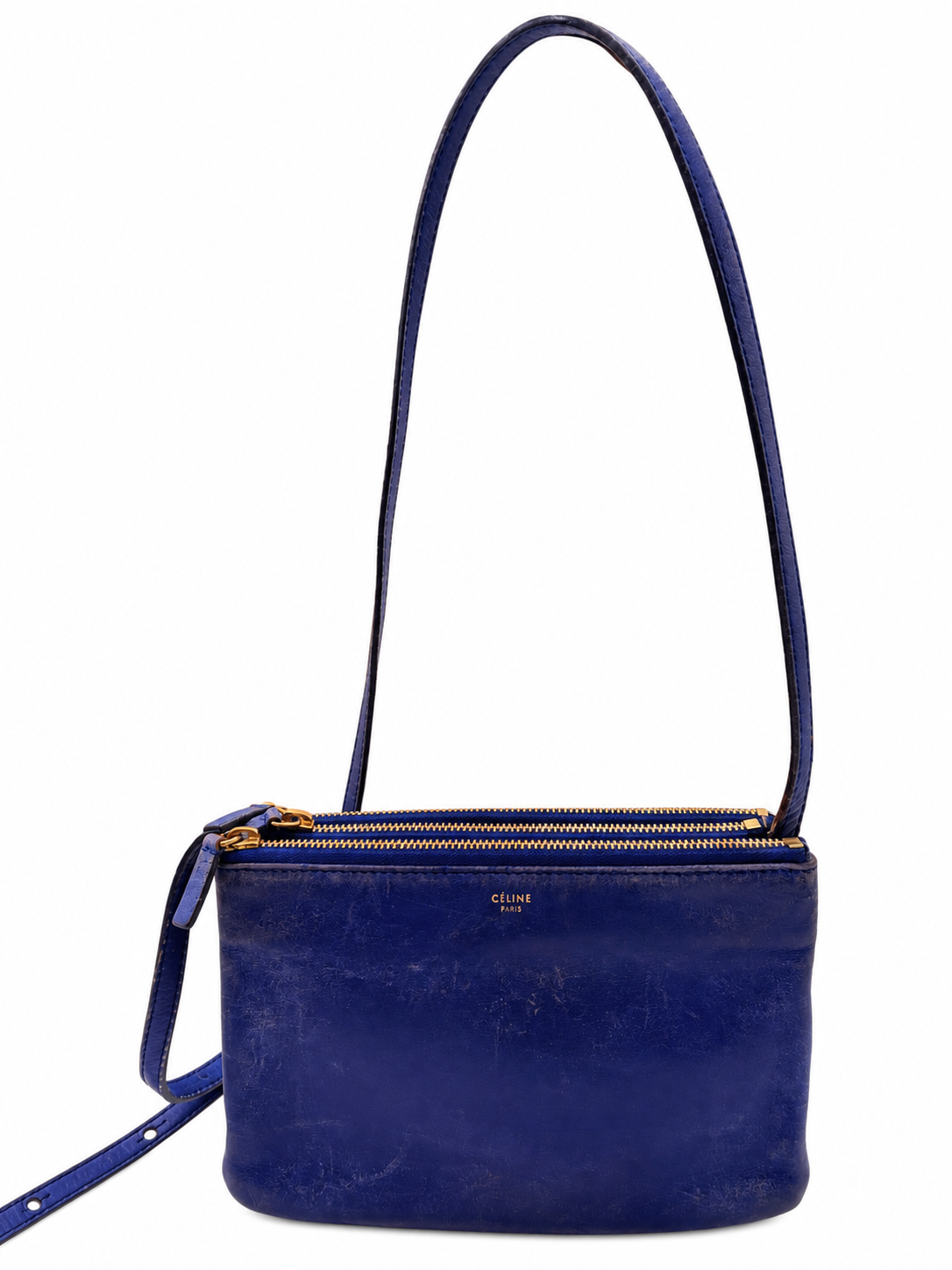 Celine Trio Blue Leather Crossbody Bag