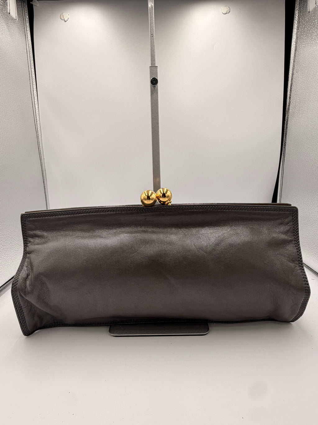 Loewe Oversized Kiss Lock Leather Clutch