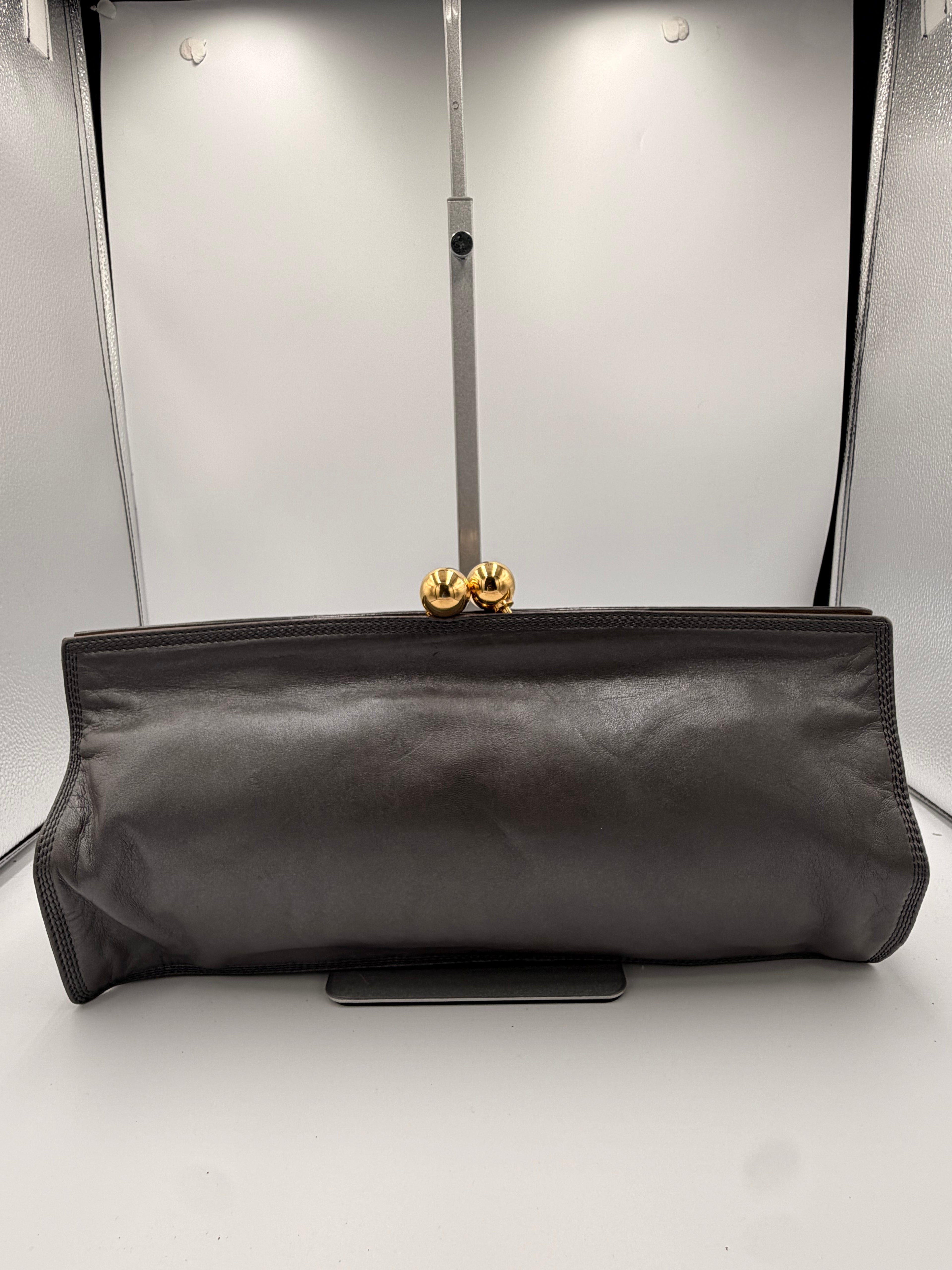 Loewe Oversized Kiss Lock Leather Clutch