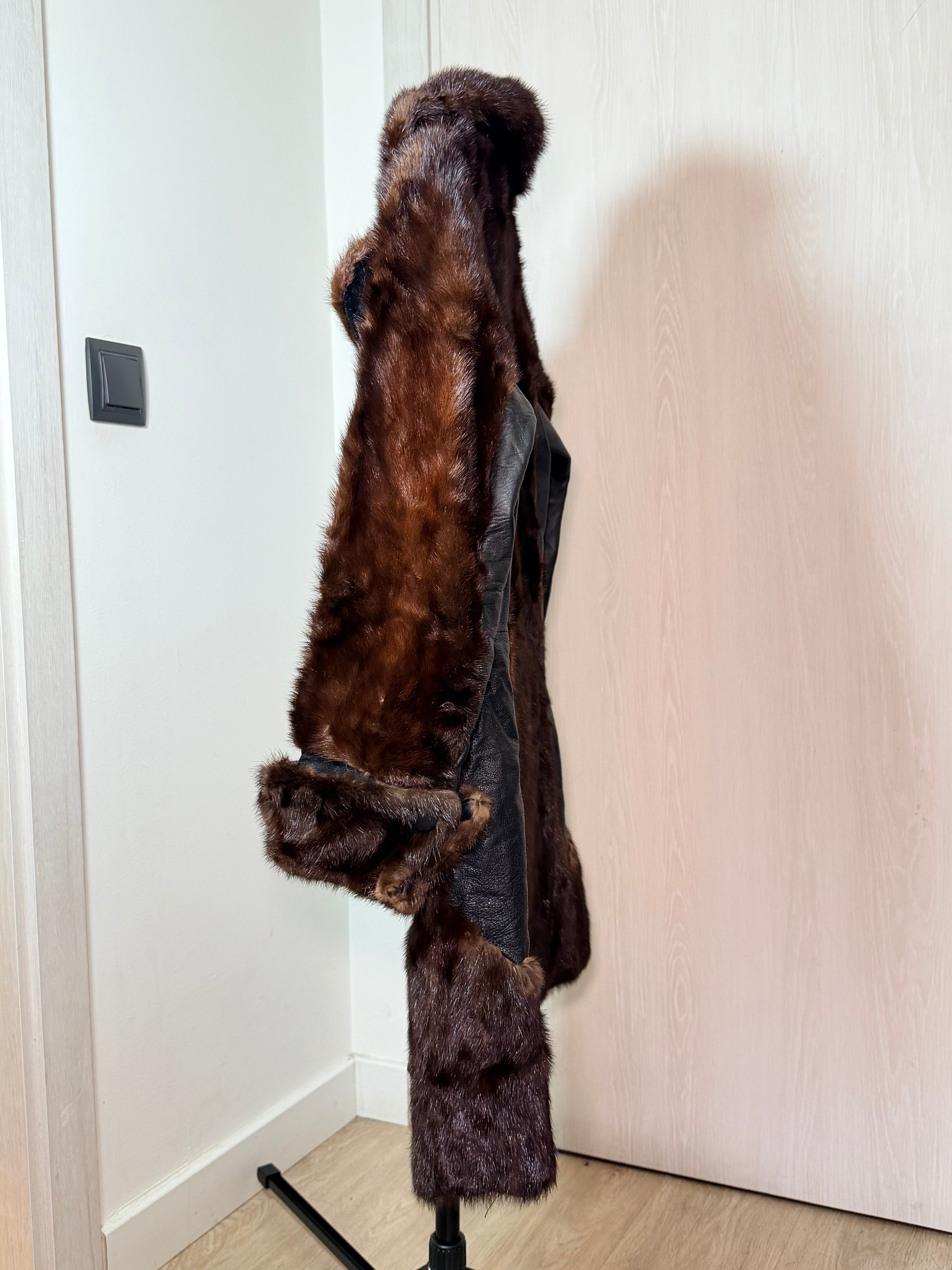 Vintage Brown Mink Fur & Leather Coat – XSmall