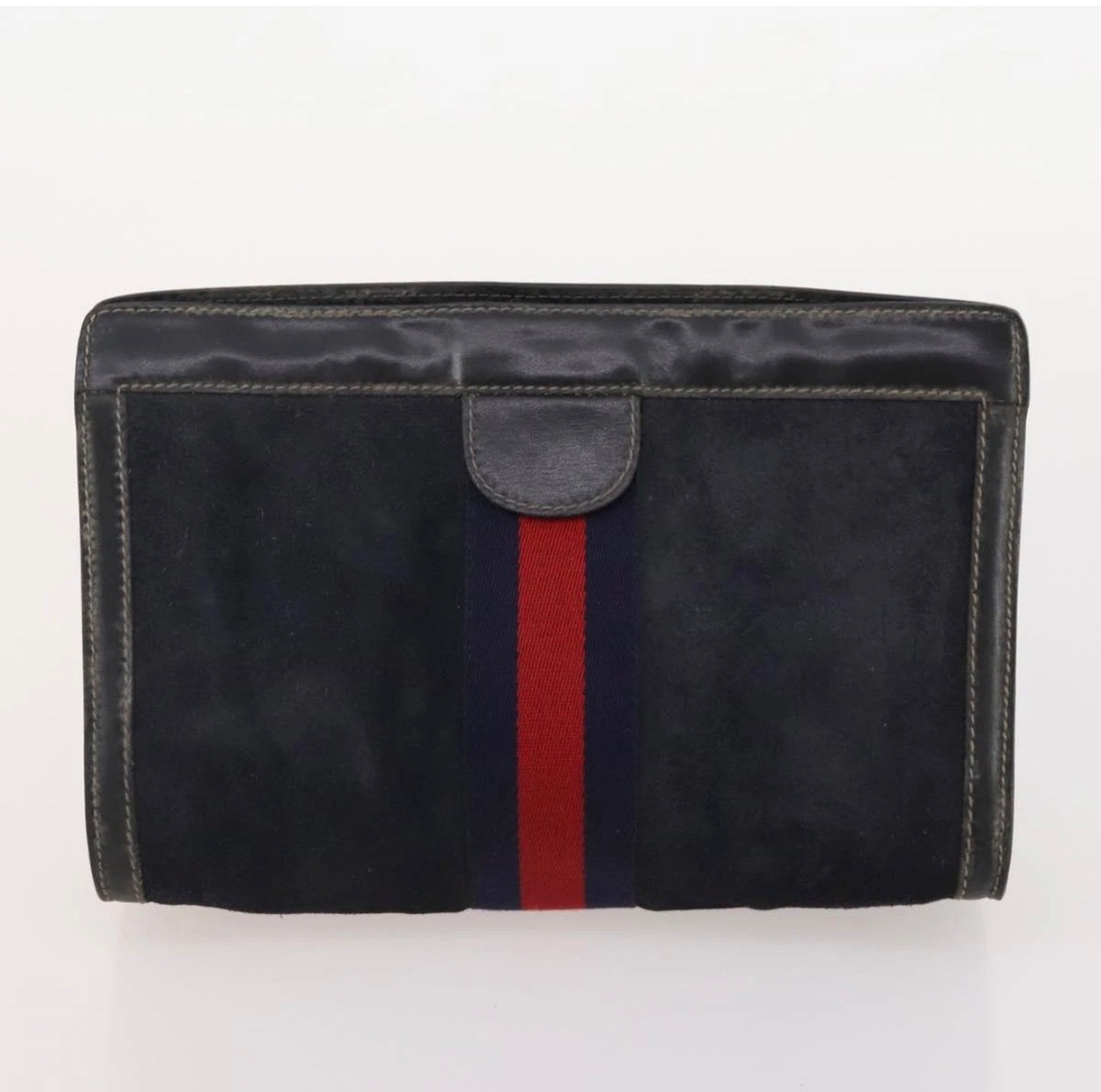 Gucci Navy Blue Suede Web Stripe Clutch