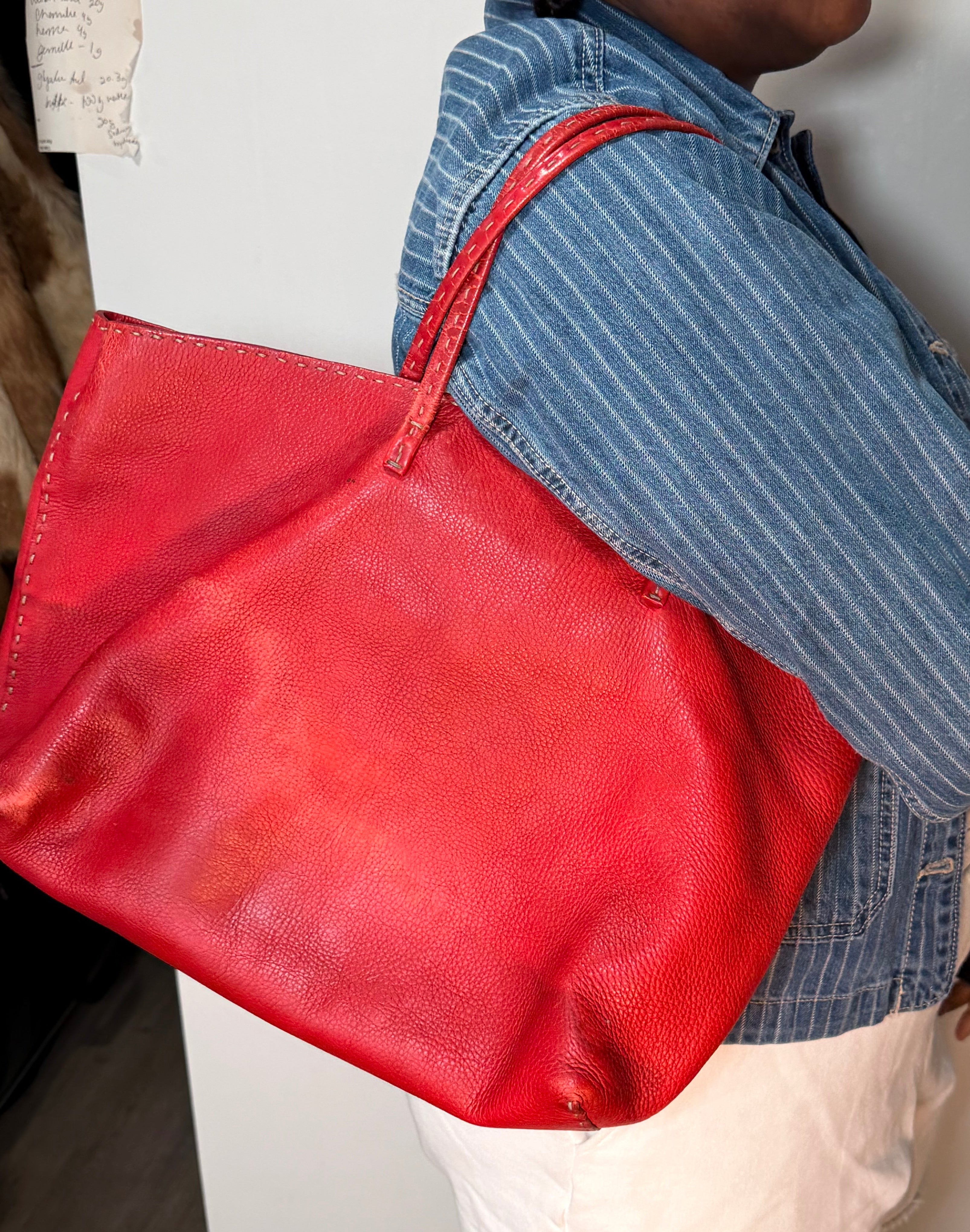 Fendi Selleria Red Leather Tote Bag