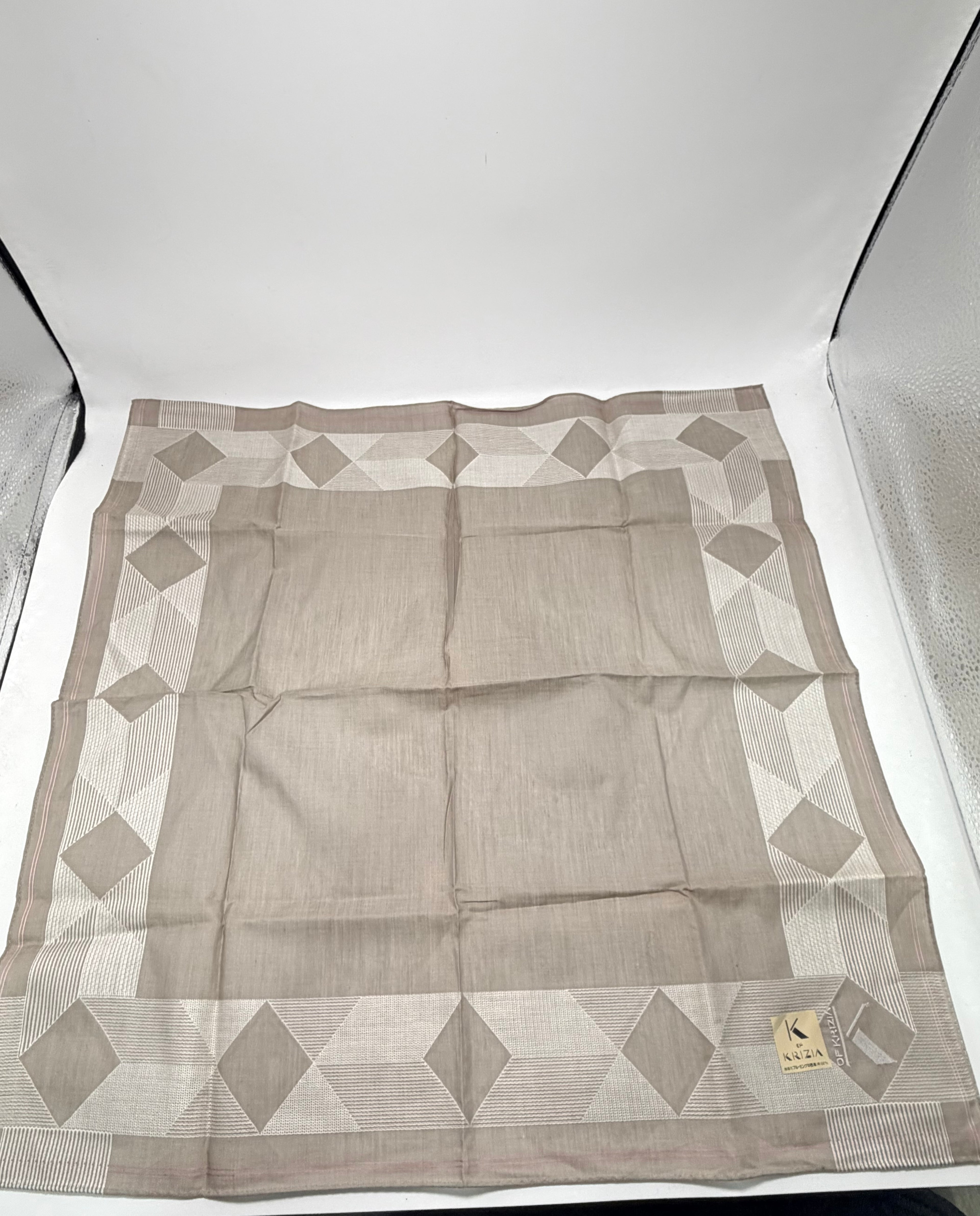 K of Krizia Geometric Border Scarf – Taupe & Ivory