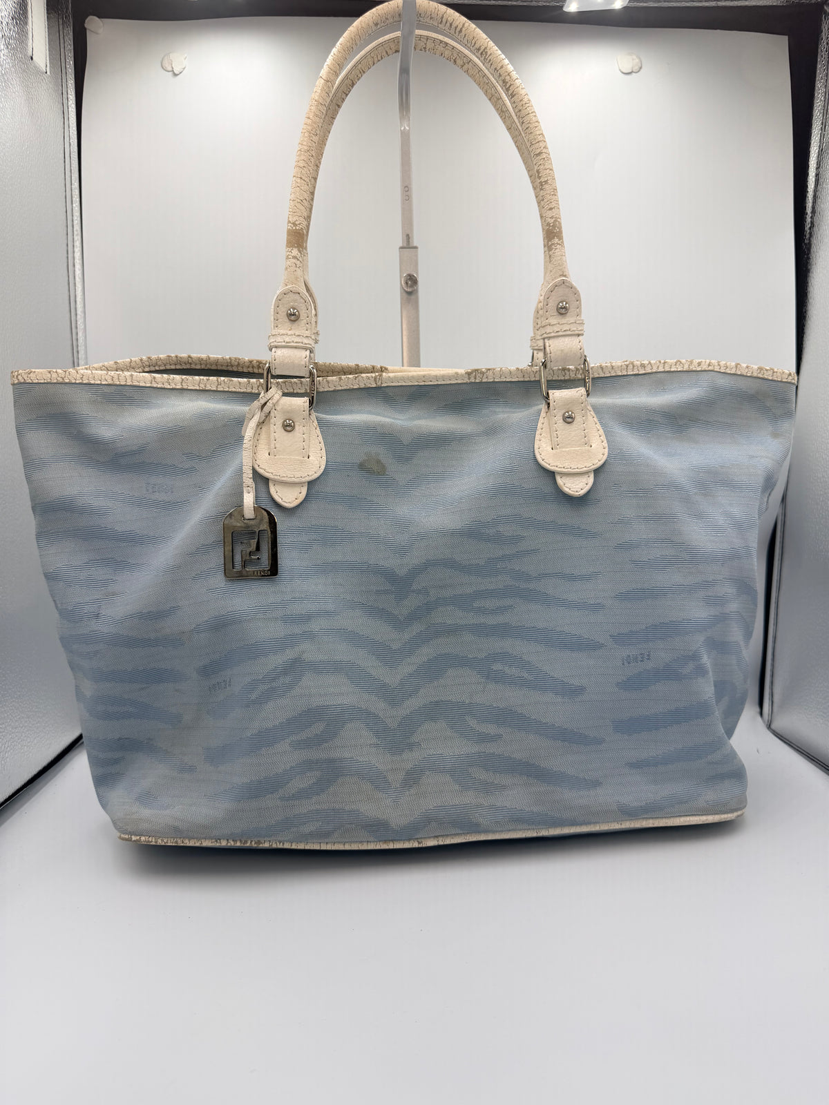 Fendi Vintage Zucca Zebra Tote Bag – Light Blue & White