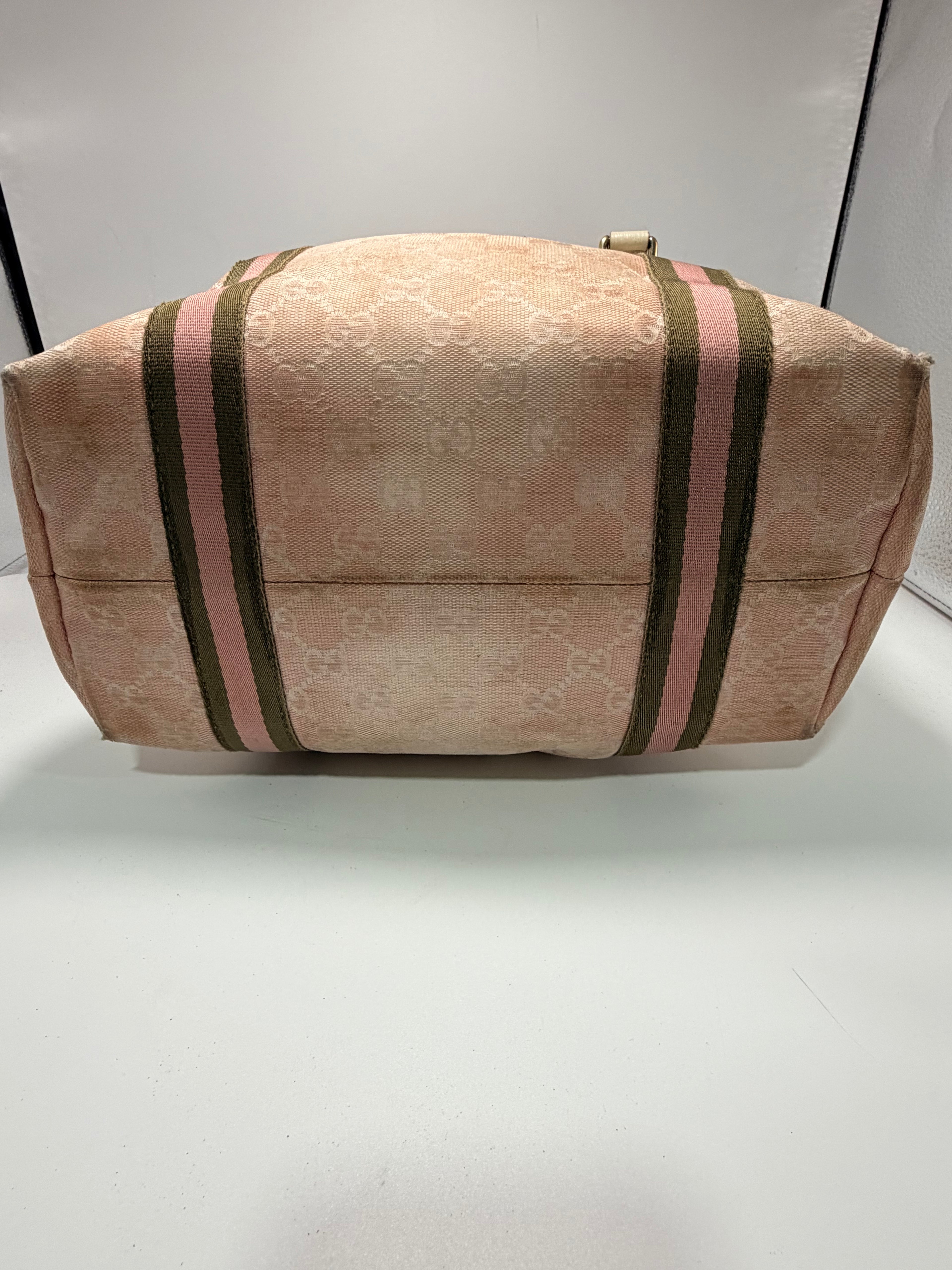Gucci GG Canvas Web Tote Bag (Pink) with Charms