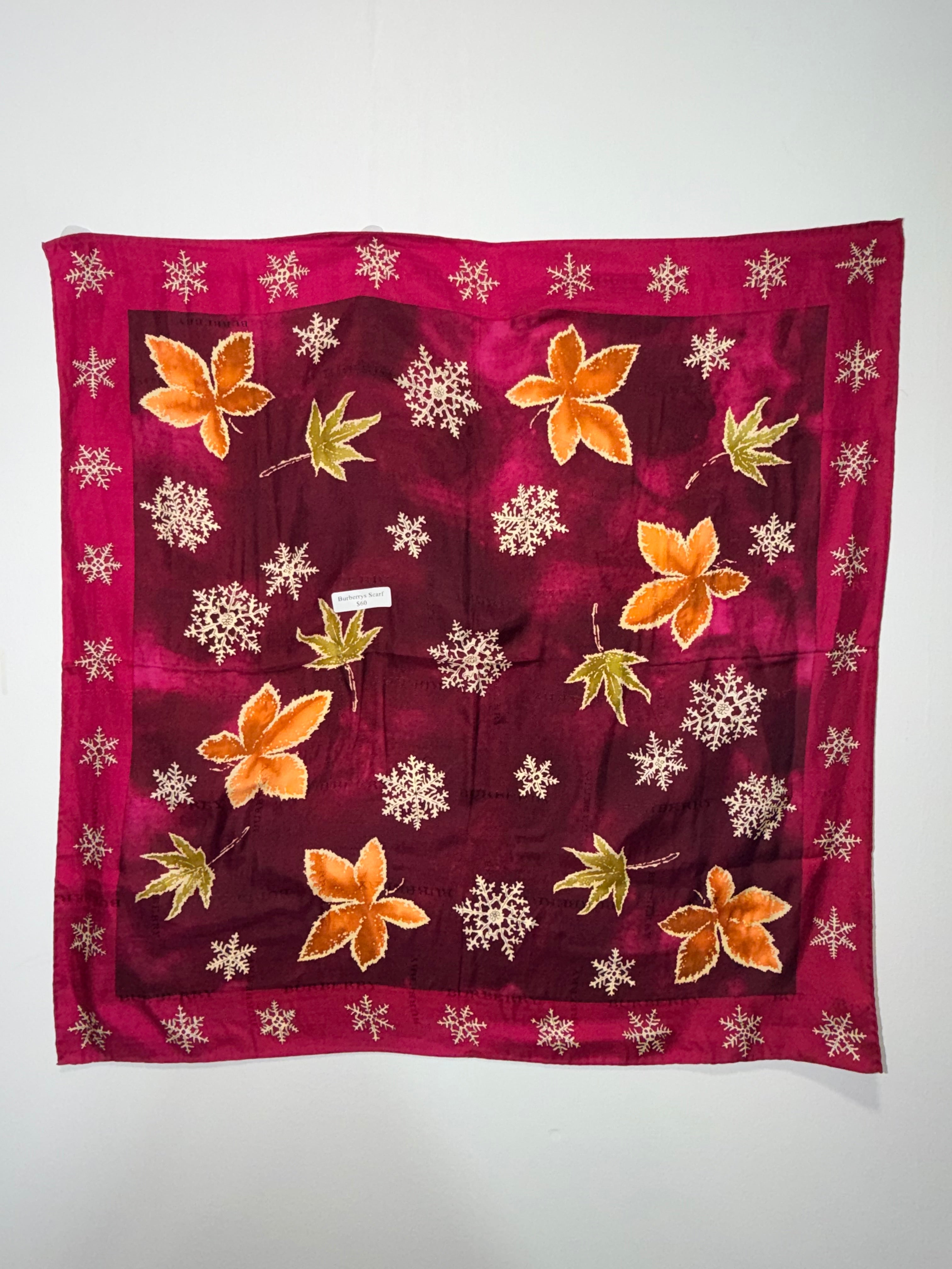 Burberry Silk Scarf in Burgundy Winter Floral Print