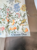 Christian Dior Silk Scarf – Botanical & Bird Print with Taupe Border