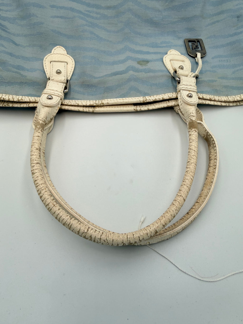 Fendi Vintage Zucca Zebra Tote Bag – Light Blue & White