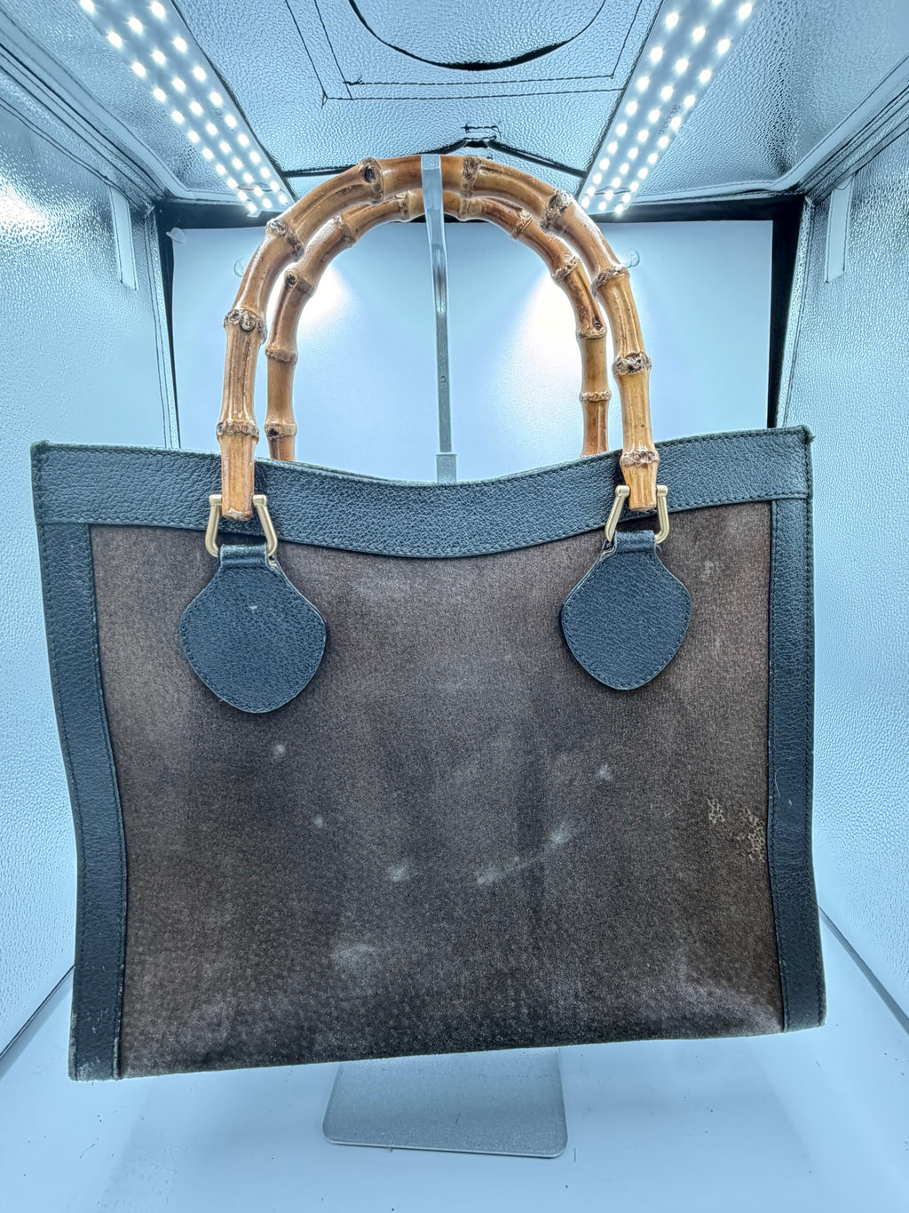 Gucci Bamboo Handle Suede Tote