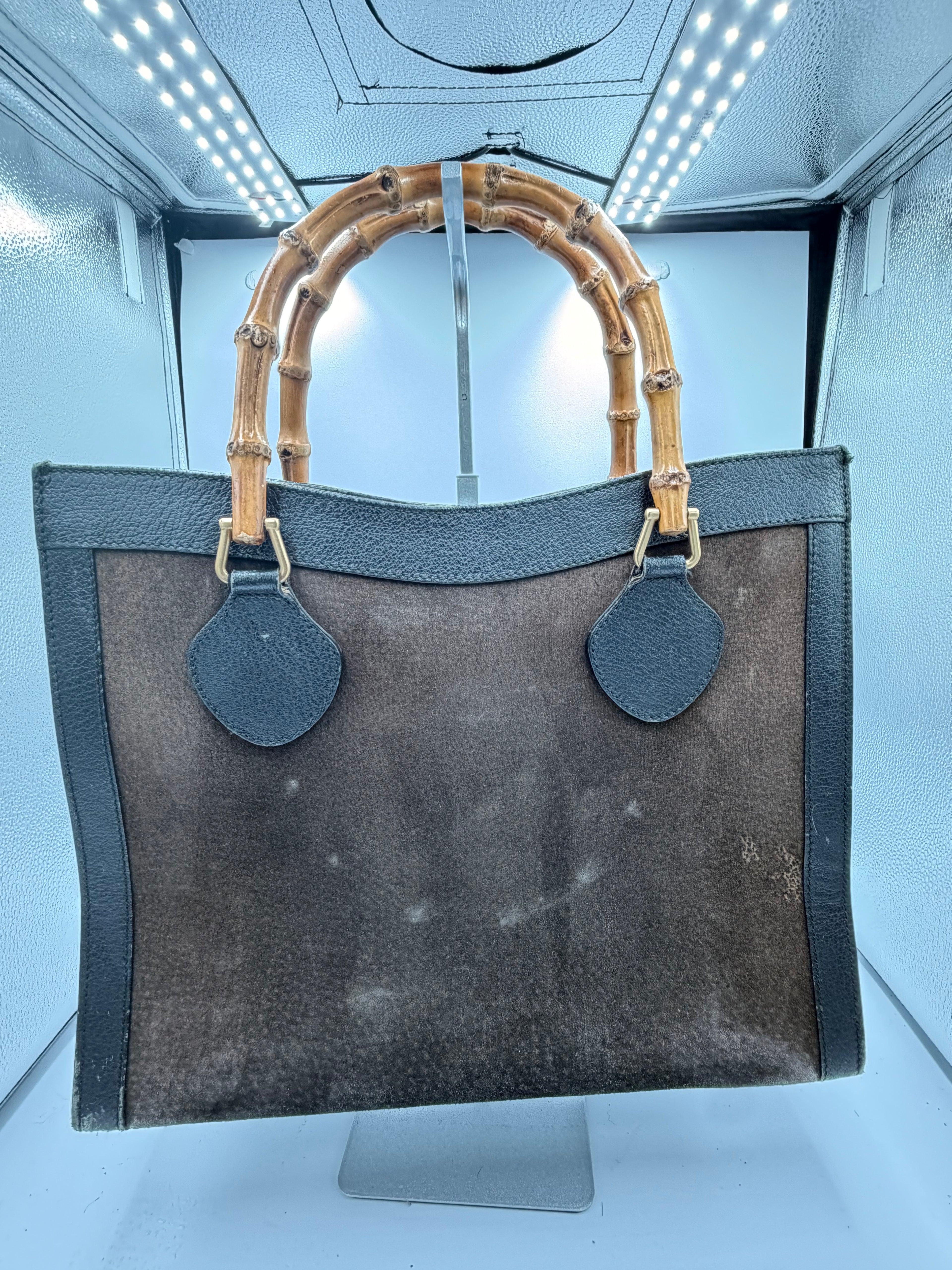 Gucci Bamboo Handle Suede Tote