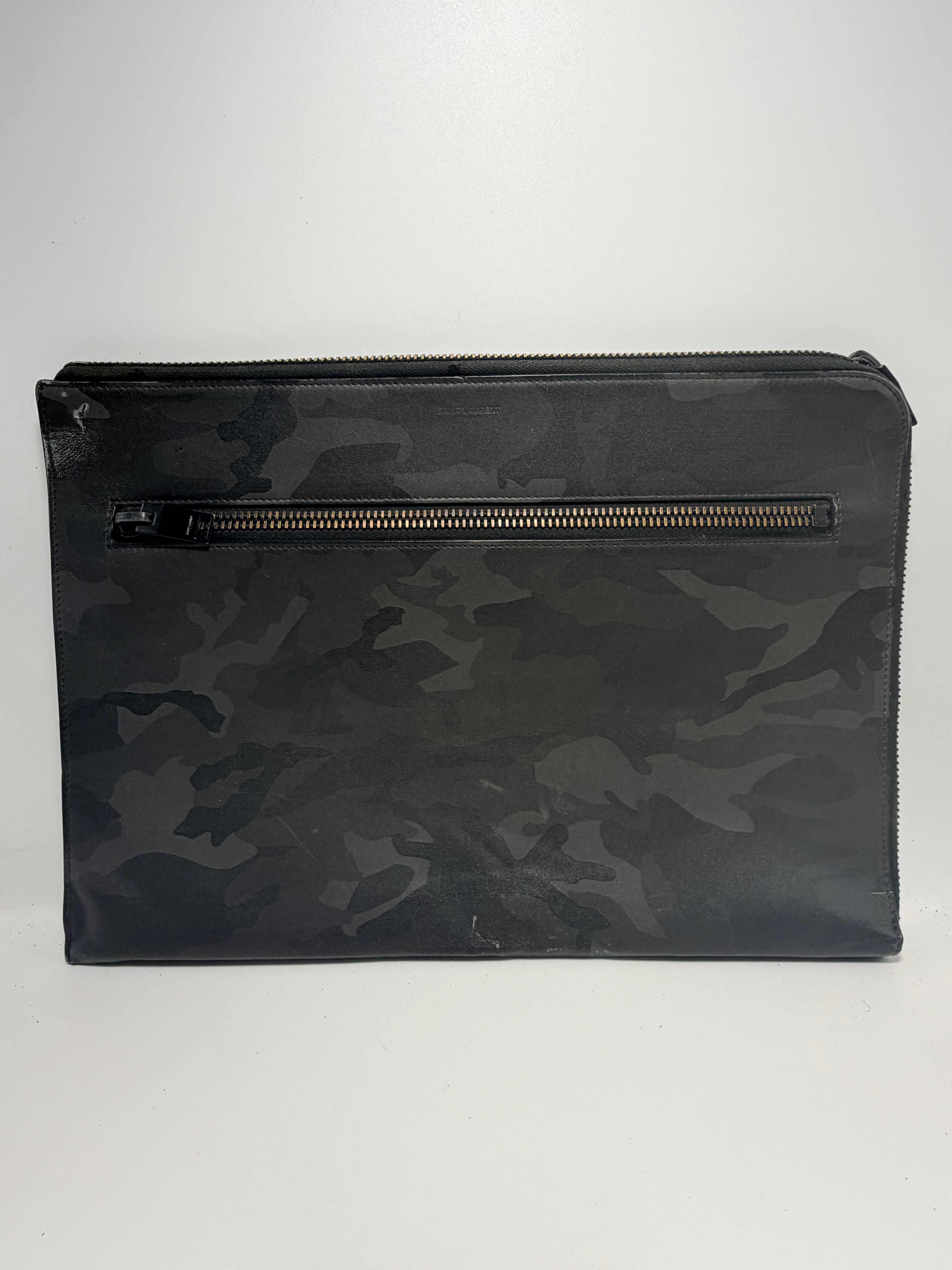 Yves Saint Laurent Army Camo Laptop Sleeve / Large Clutch – Black Camouflage