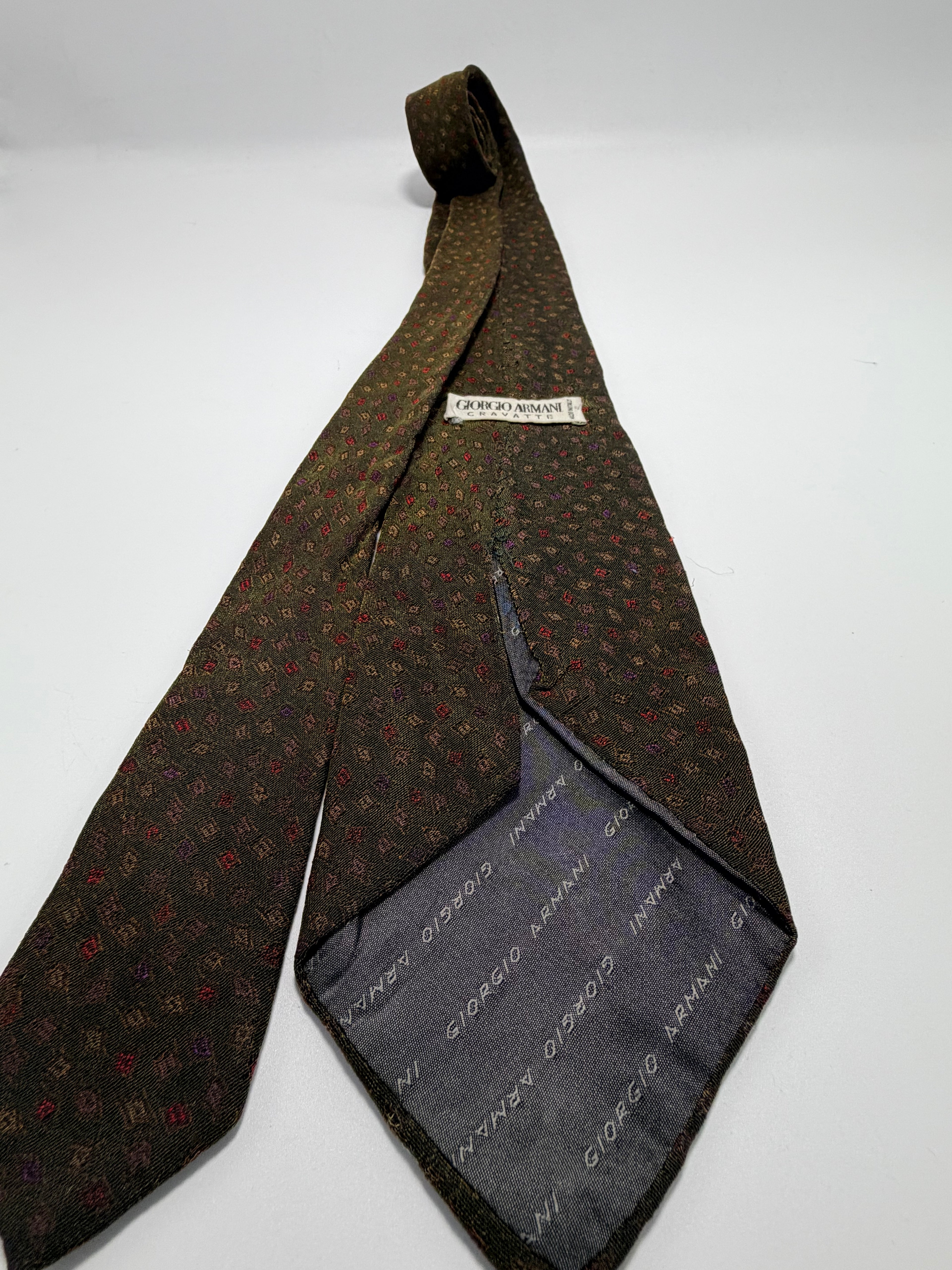 Giorgio Armani Cravatte Silk Tie – Olive Micro Print