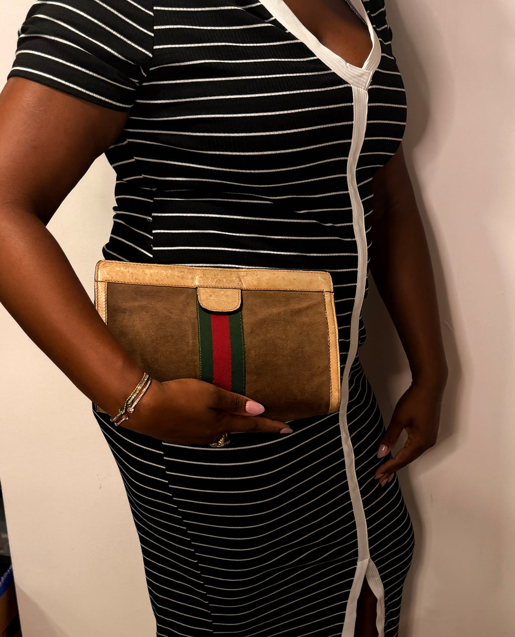 Gucci Web Stripe Suede Clutch