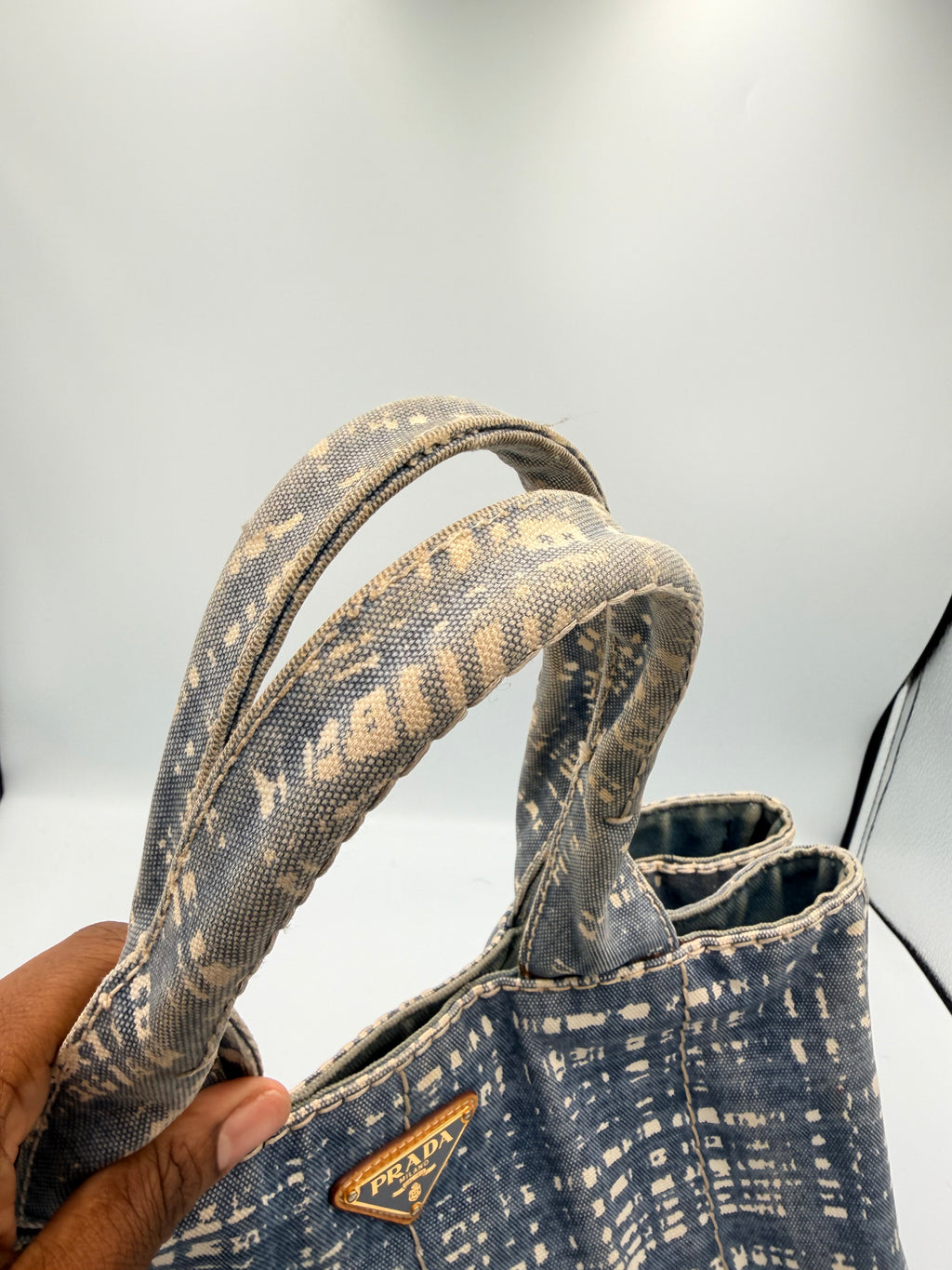 Prada Canapa Denim Abstract Print Tote