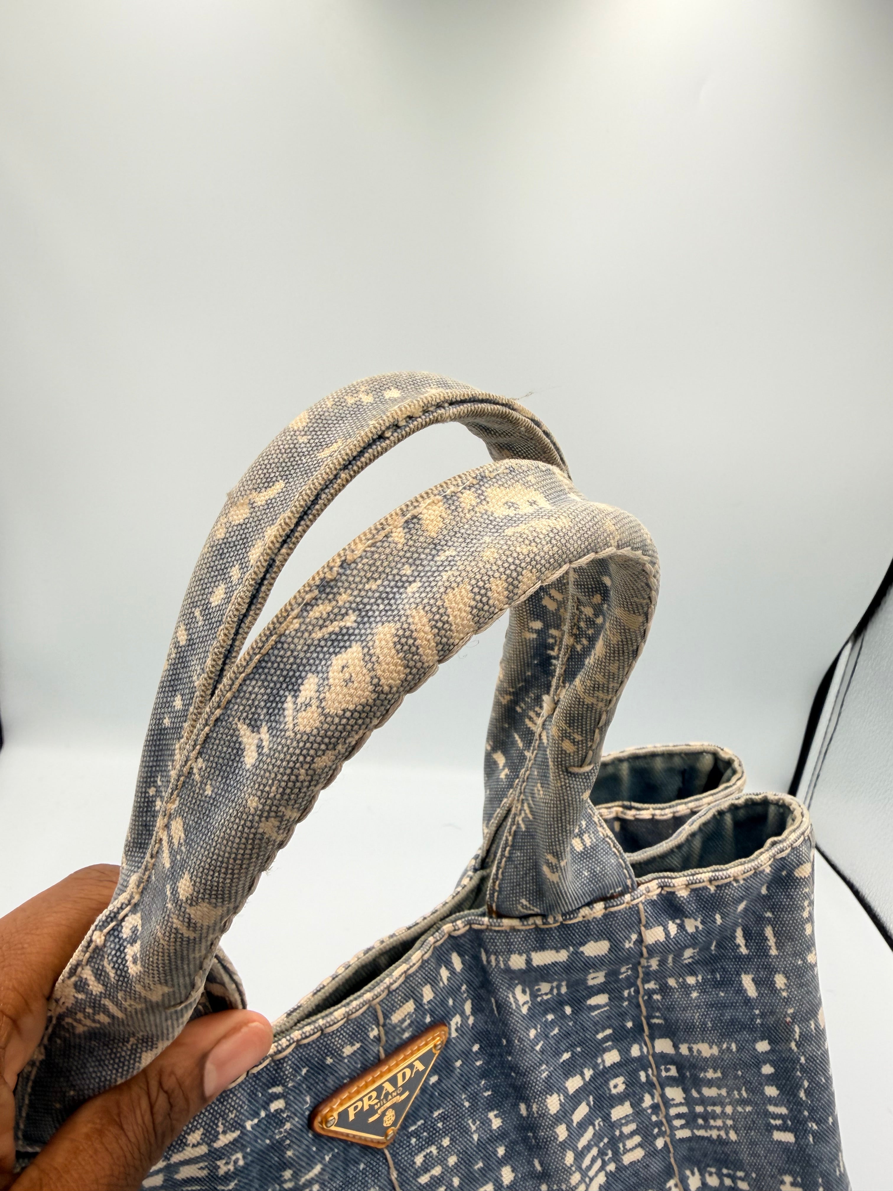 Prada Canapa Denim Abstract Print Tote