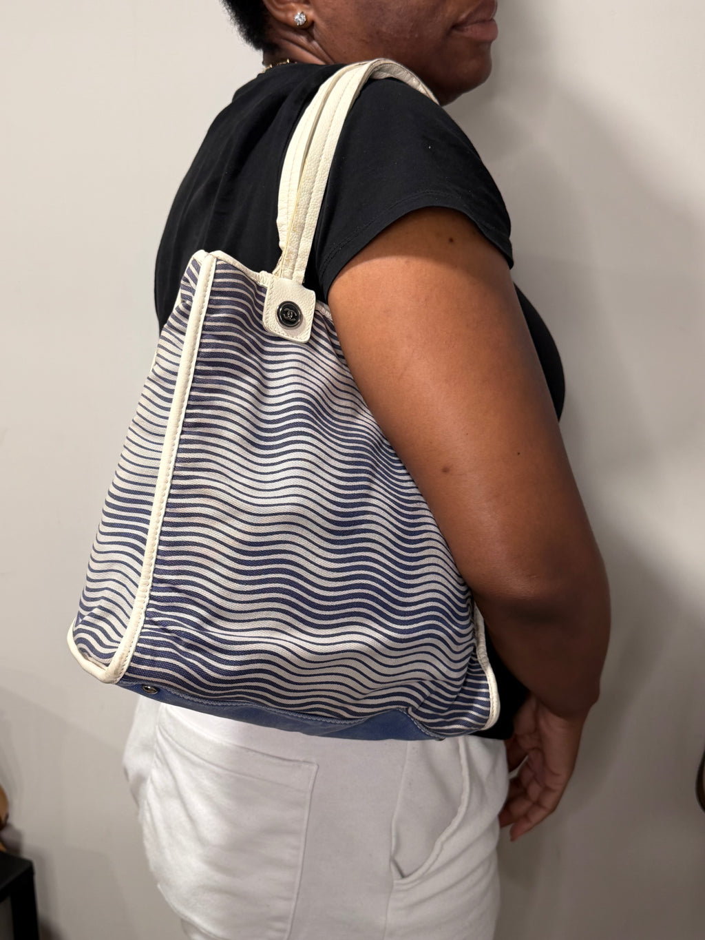 Chanel Wavy Canvas Tote – Blue & White - Silver CC Hardware
