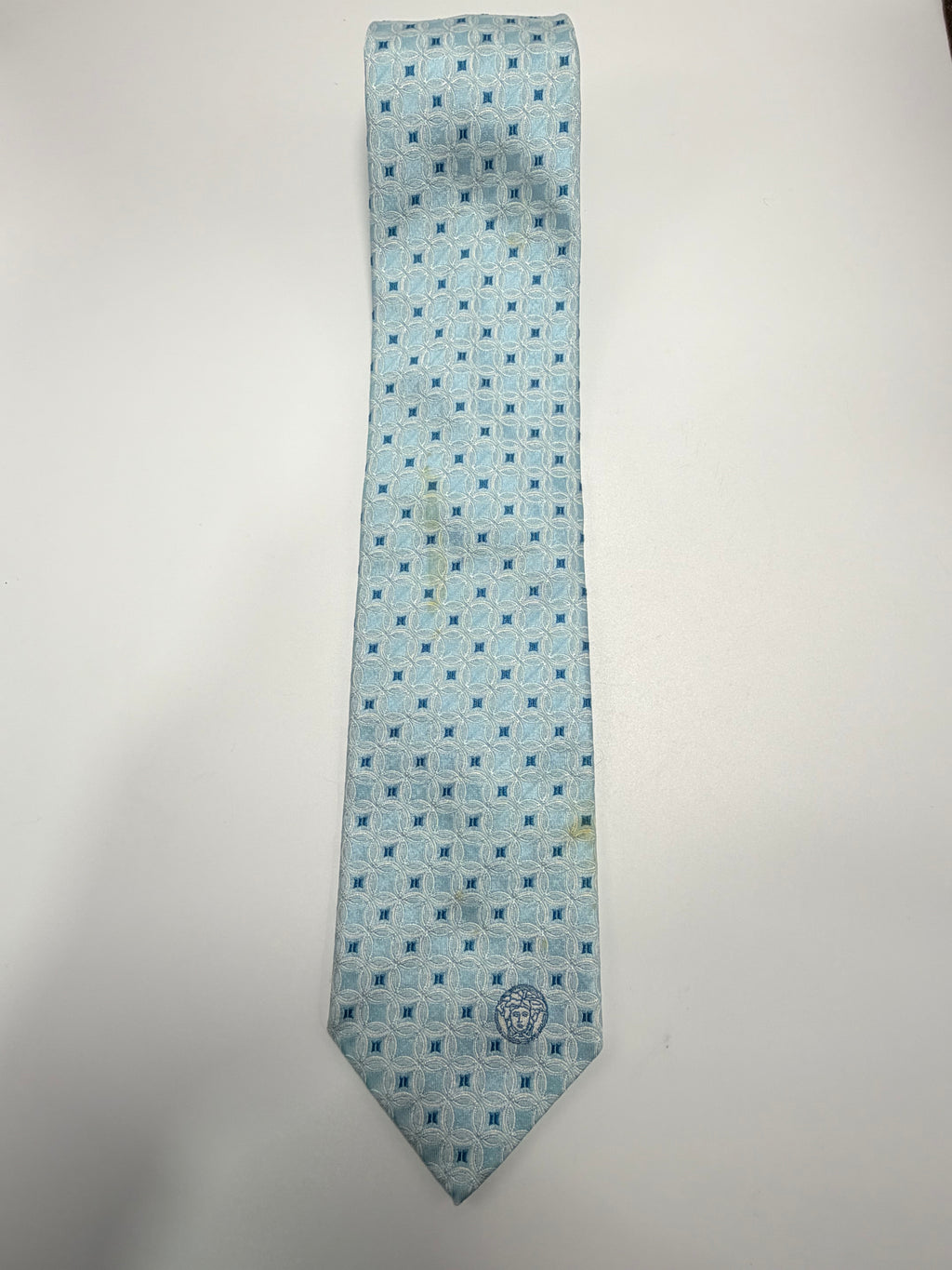 Versace Silk Tie – Ice Blue Medusa Pattern