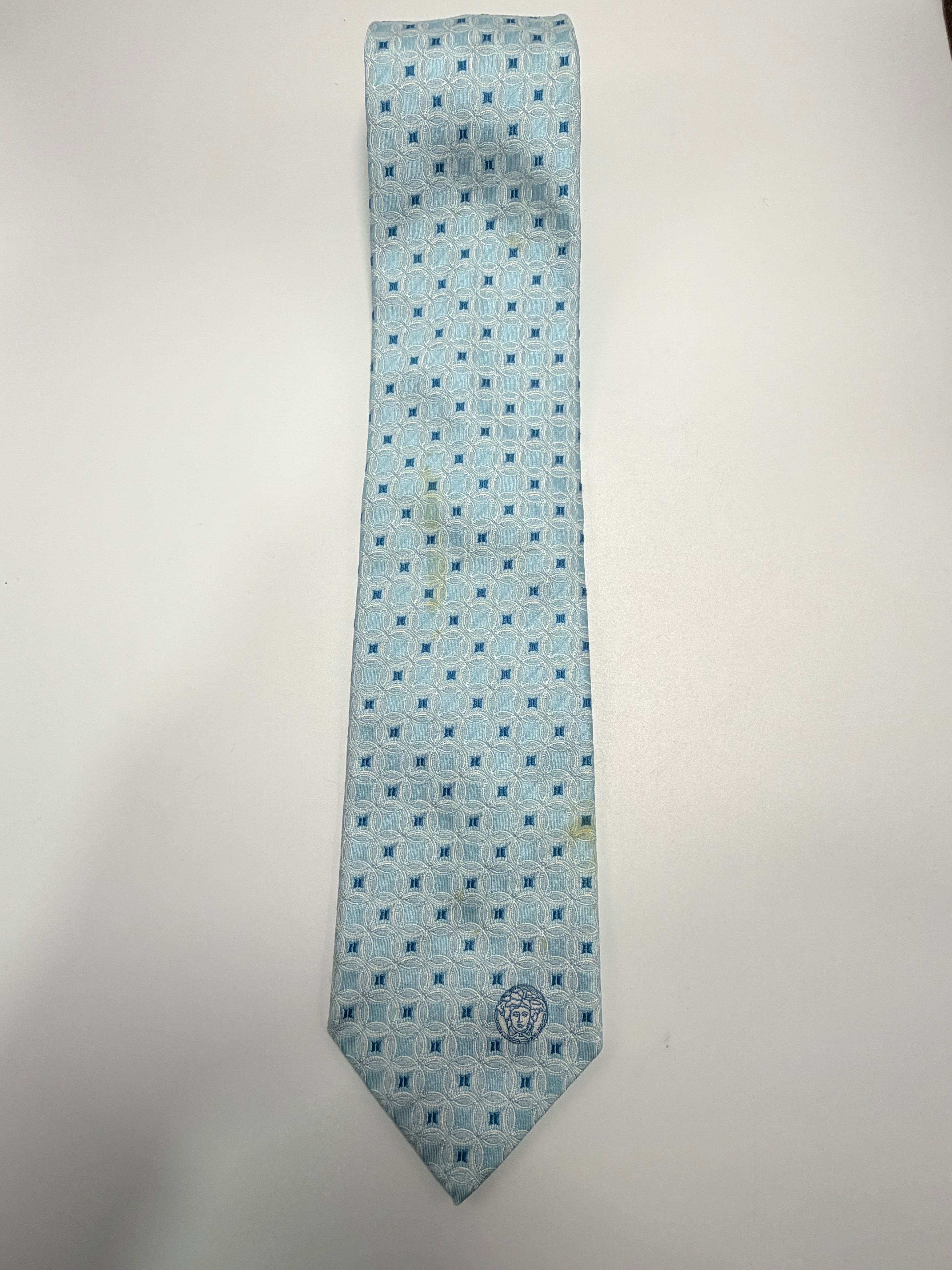 Versace Silk Tie – Ice Blue Medusa Pattern
