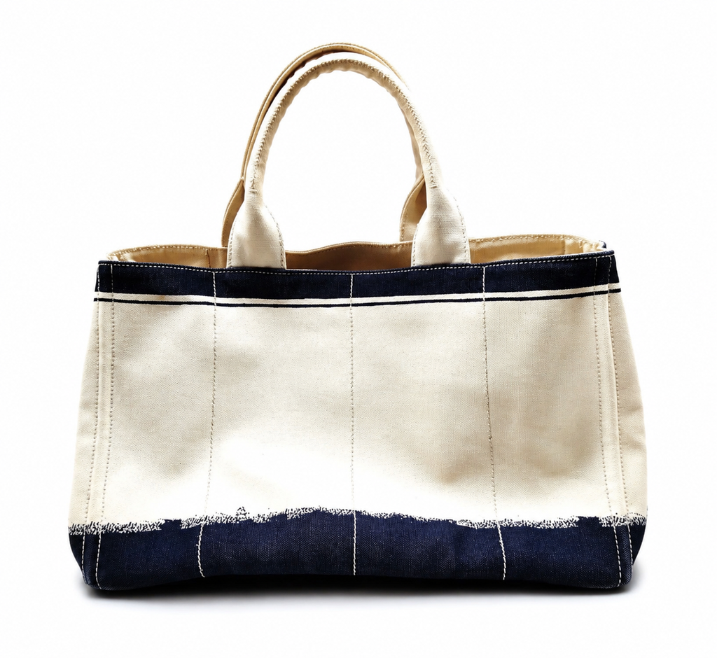 Prada Canapa Canvas Tote - Navy & Ivory (Large)