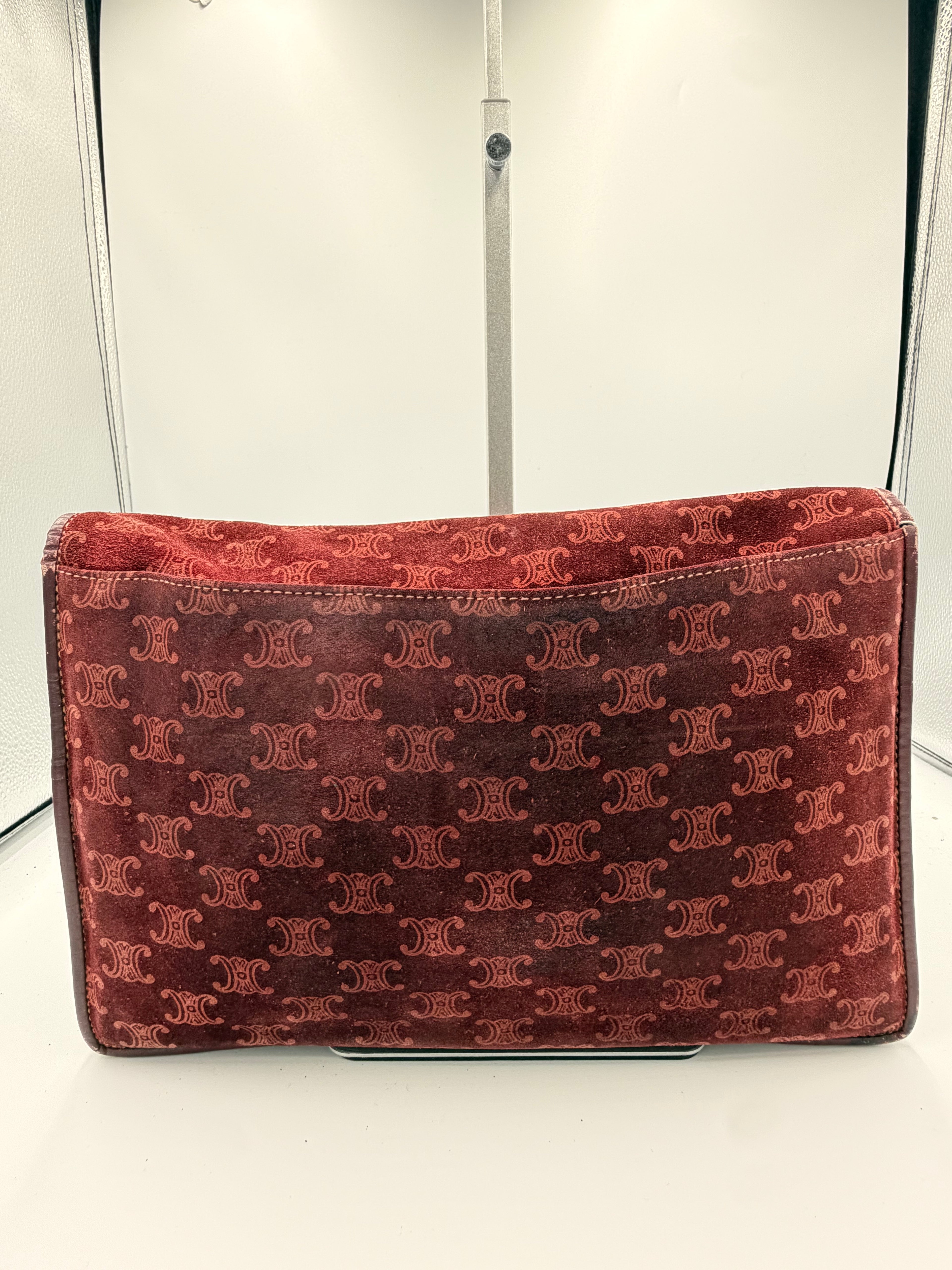 Celine Macadam Velvet Clutch – Burgundy Monogram Envelope Bag