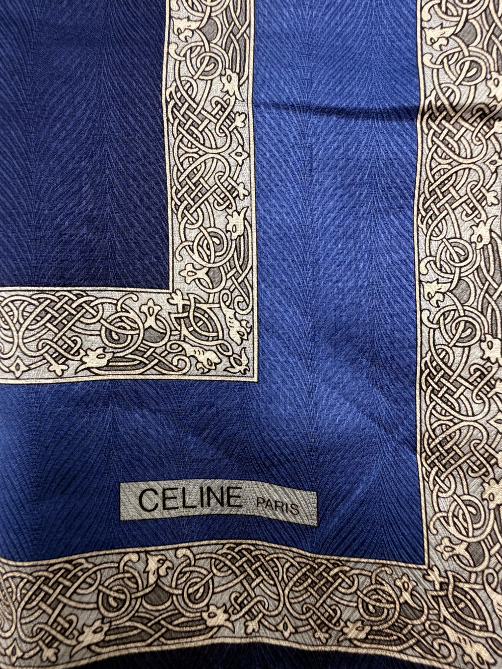 Celine Paris Blue & Silver Border Scarf