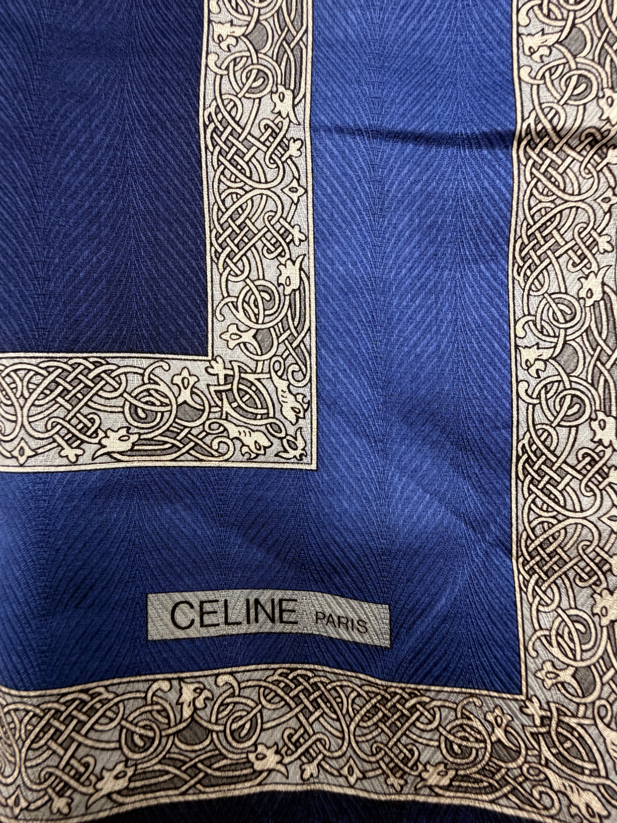 Celine Paris Blue & Silver Border Scarf