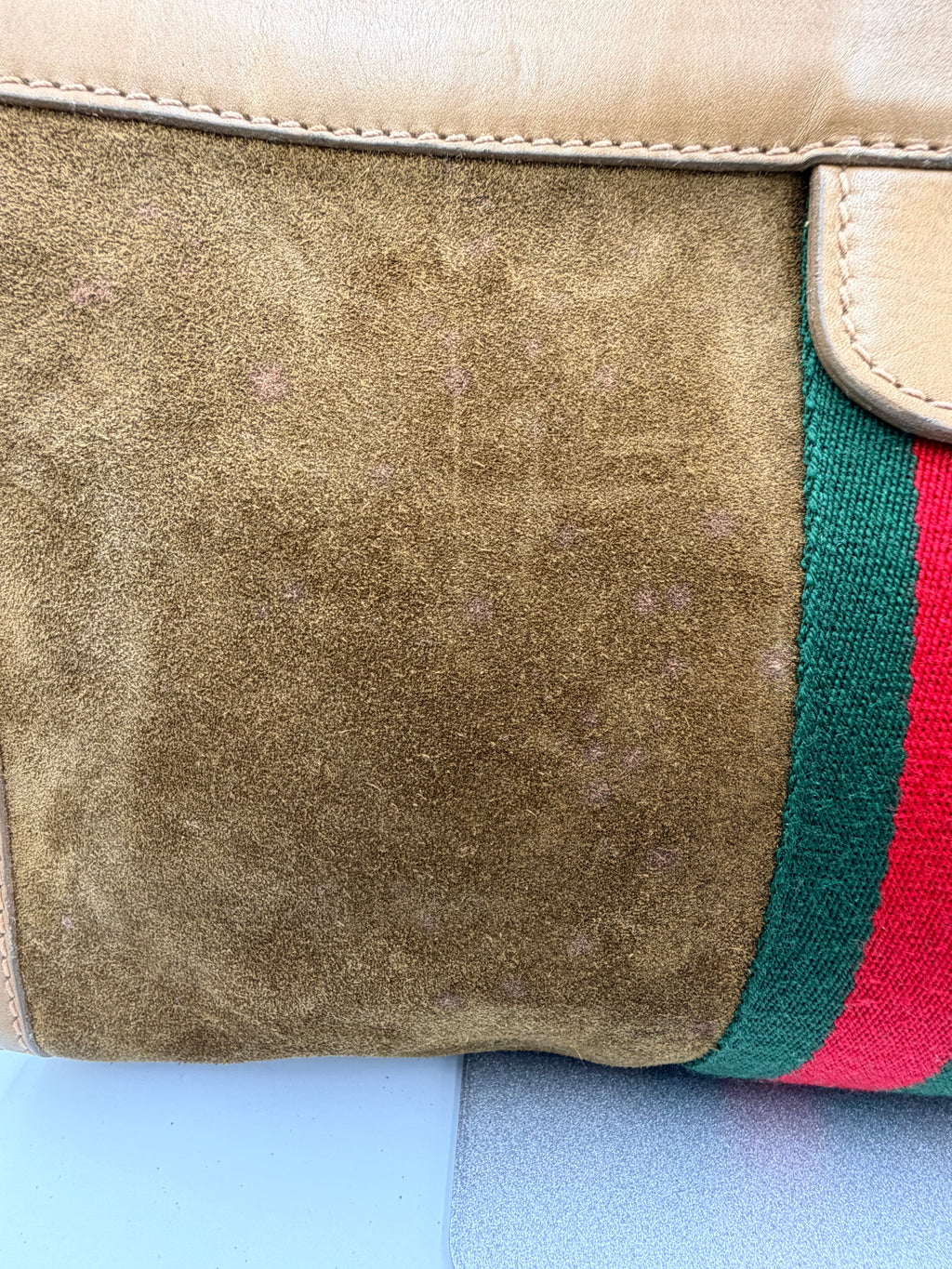 Gucci Suede Web Stripe Clutch Bag