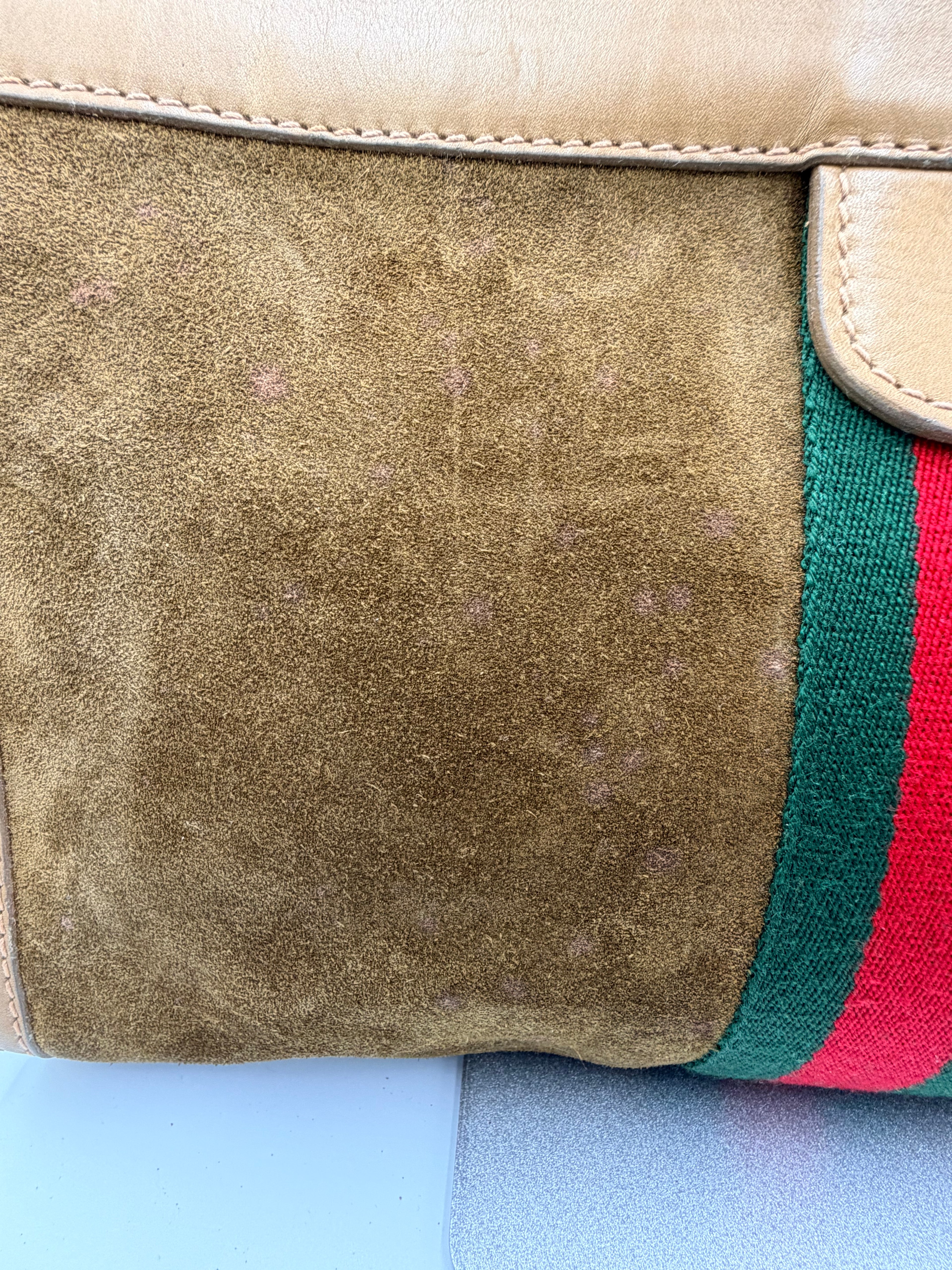 Gucci Suede Web Stripe Clutch Bag