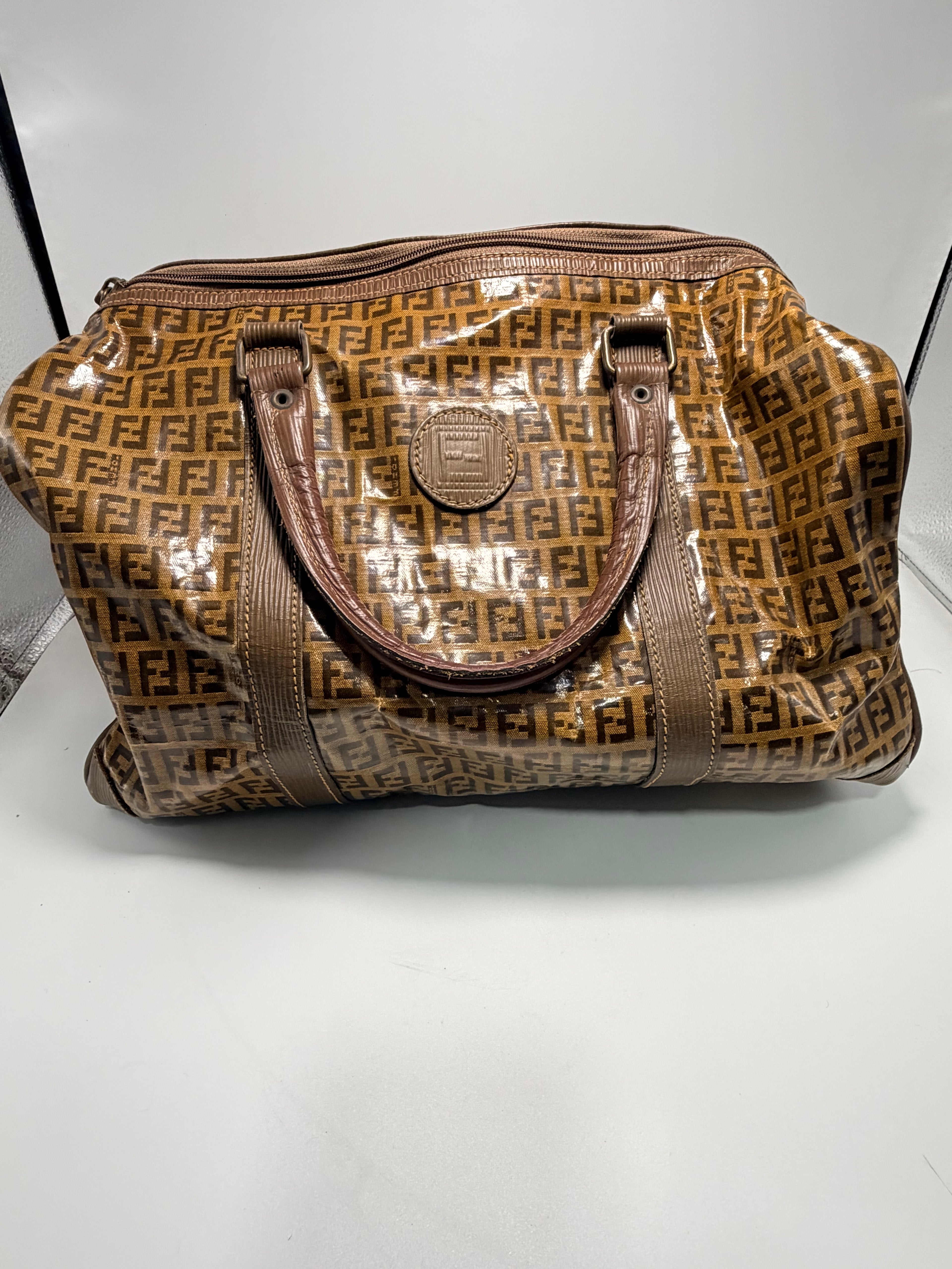Fendi Vintage Zucca Coated Canvas Boston Bag (Large)