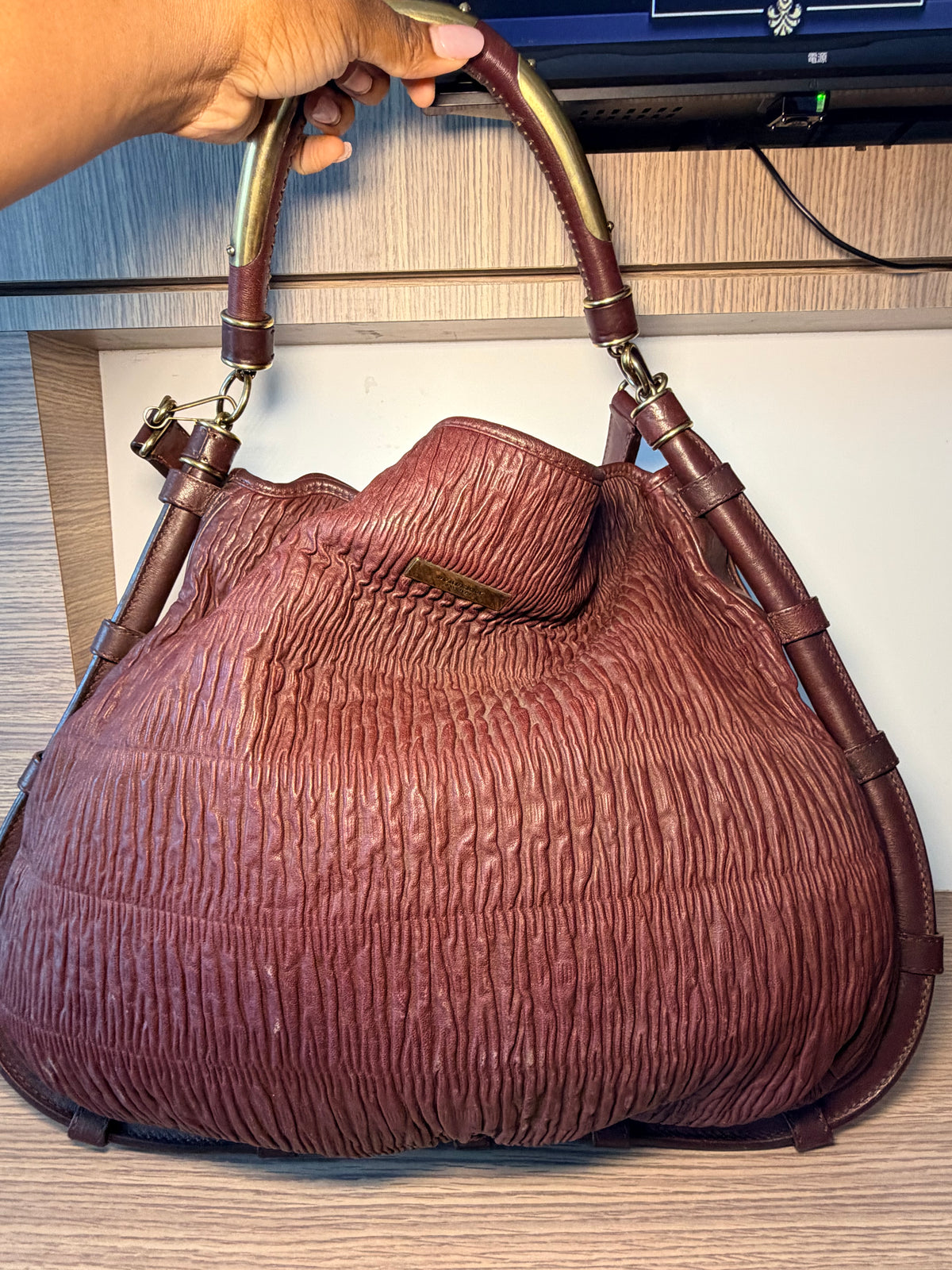 Burberry Prorsum Burgundy Ruched Leather Hobo Bag – Runway Era