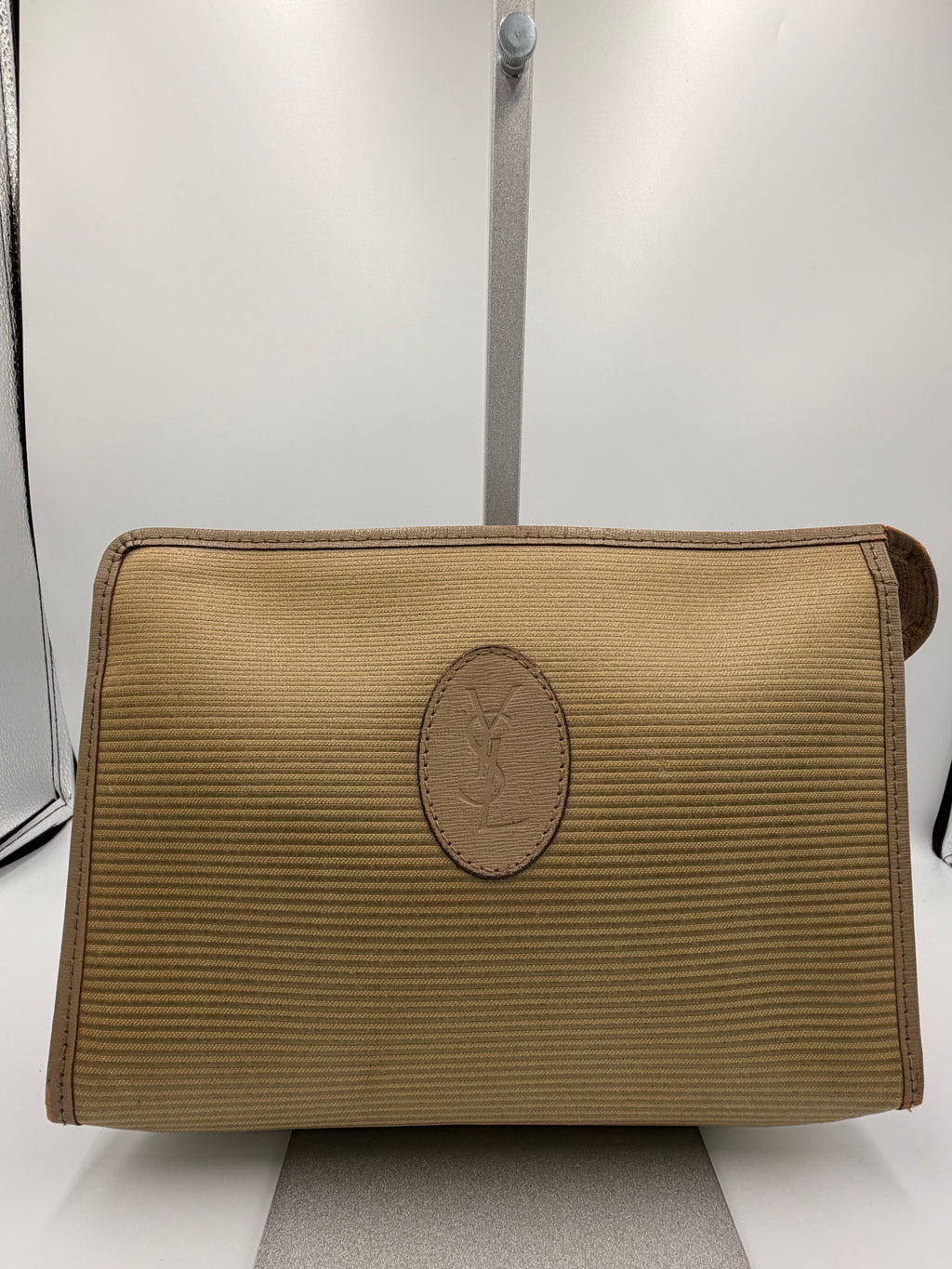 Yves Saint Laurent Vintage YSL Clutch / Pouch (Beige Ribbed Canvas)
