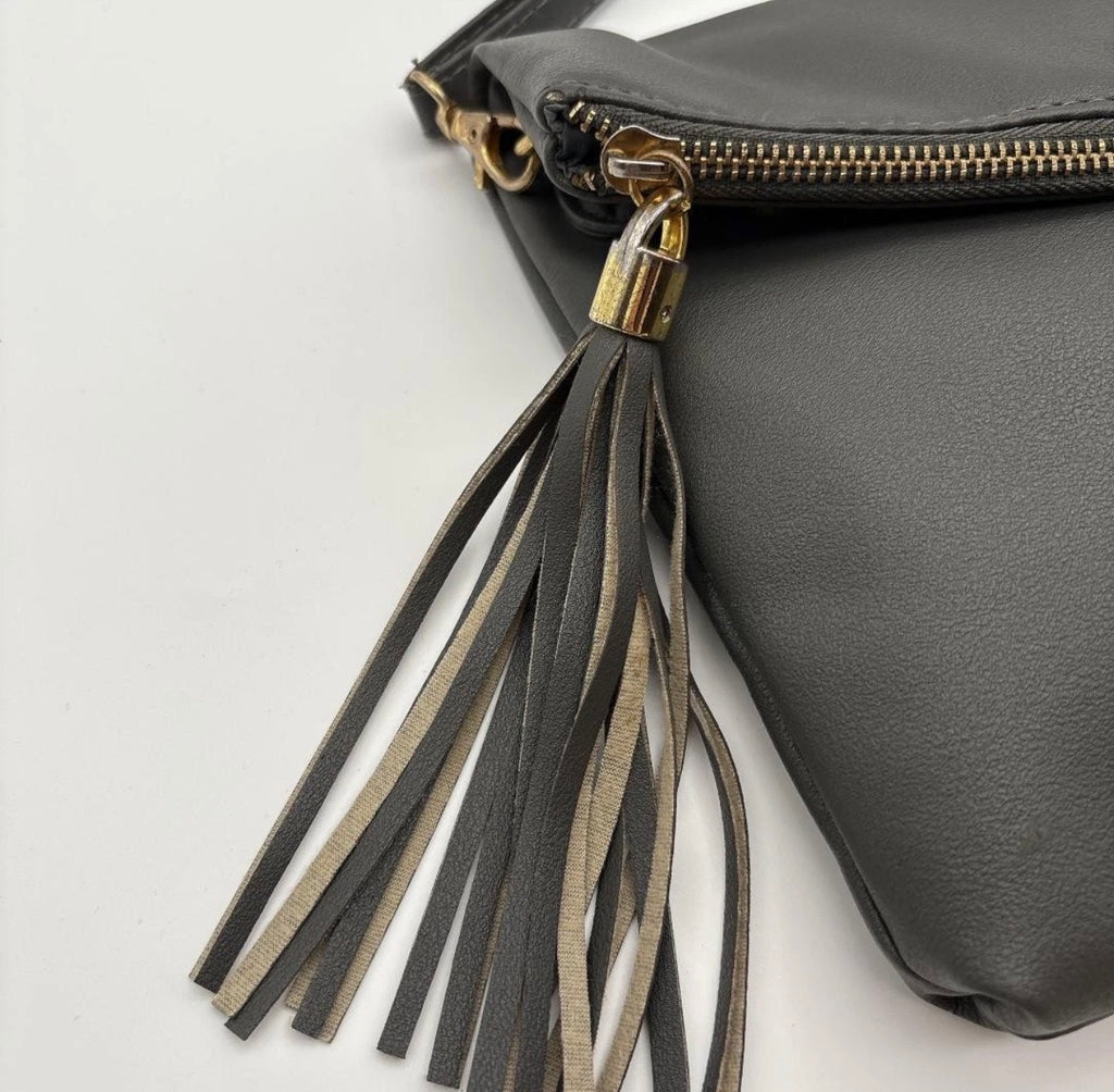 Givenchy Gray Foldover Tassel Clutch / Shoulder / Crossbody Bag