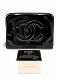 Chanel Vintage Black Patent Leather Oversized CC Zip-Around Clutch/ Pouch