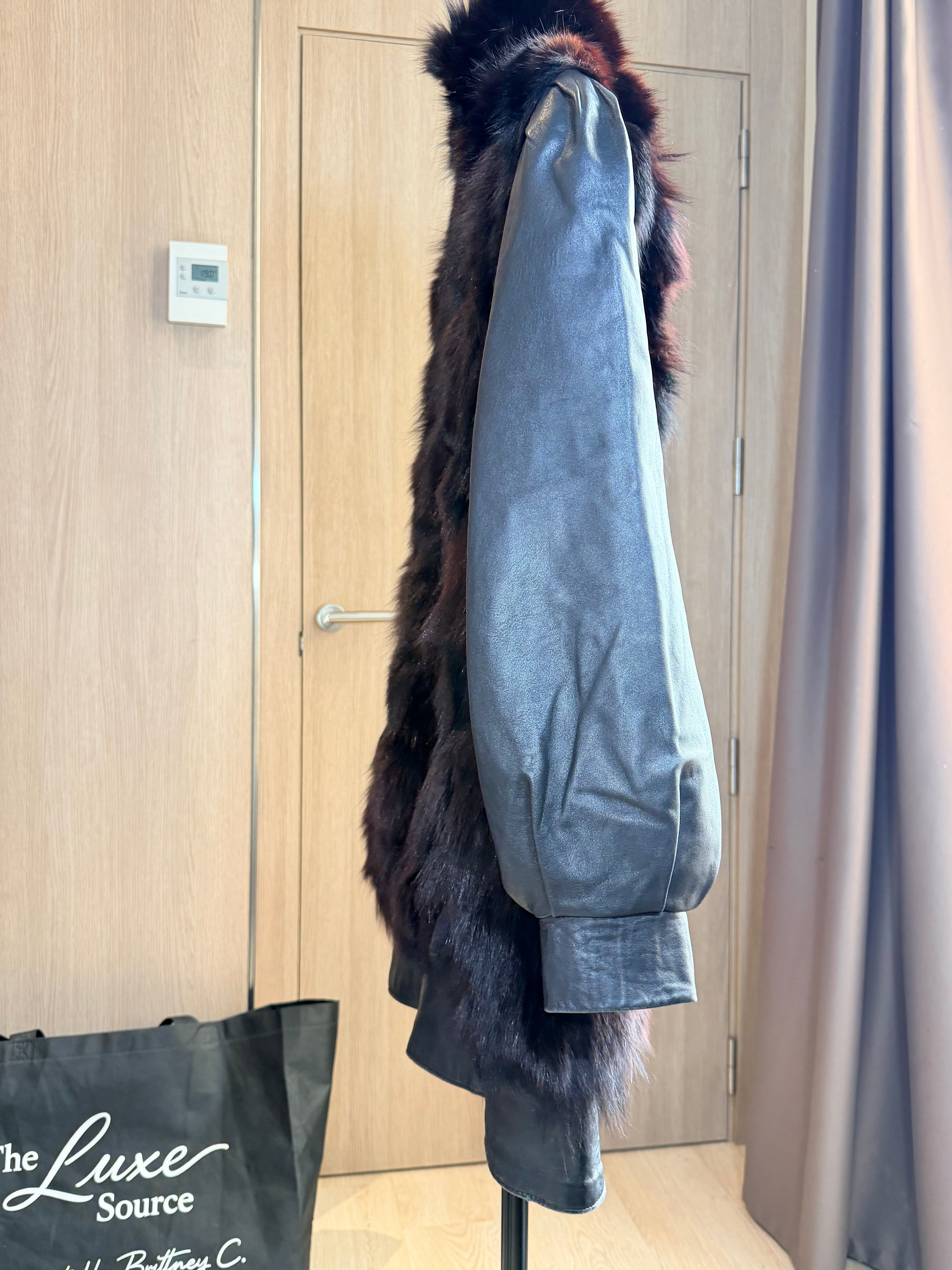 Vintage Burgundy Fox Fur & Leather Coat- L- 006