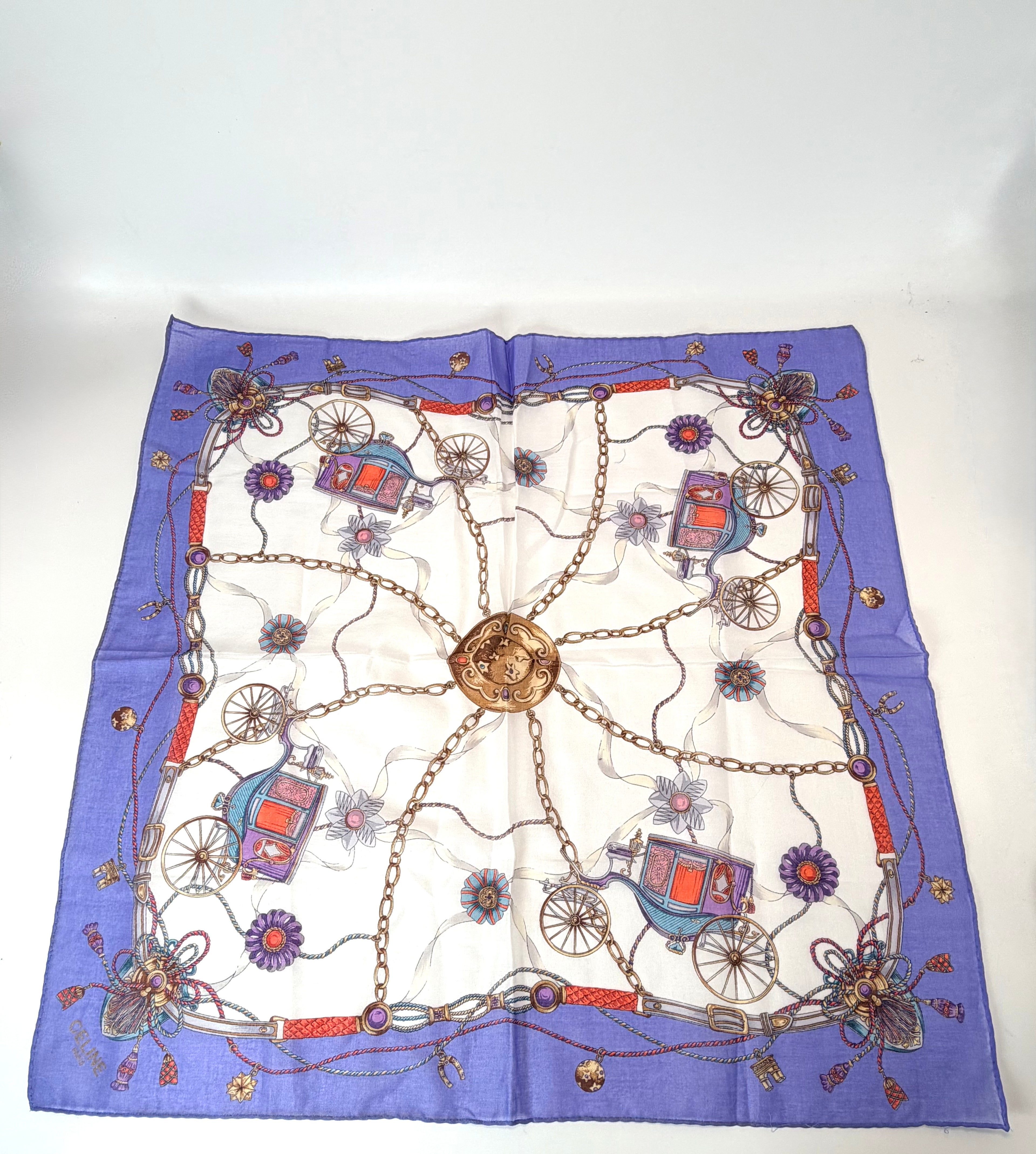 CELINE Vintage Silk Scarf – Carriage & Chain Print