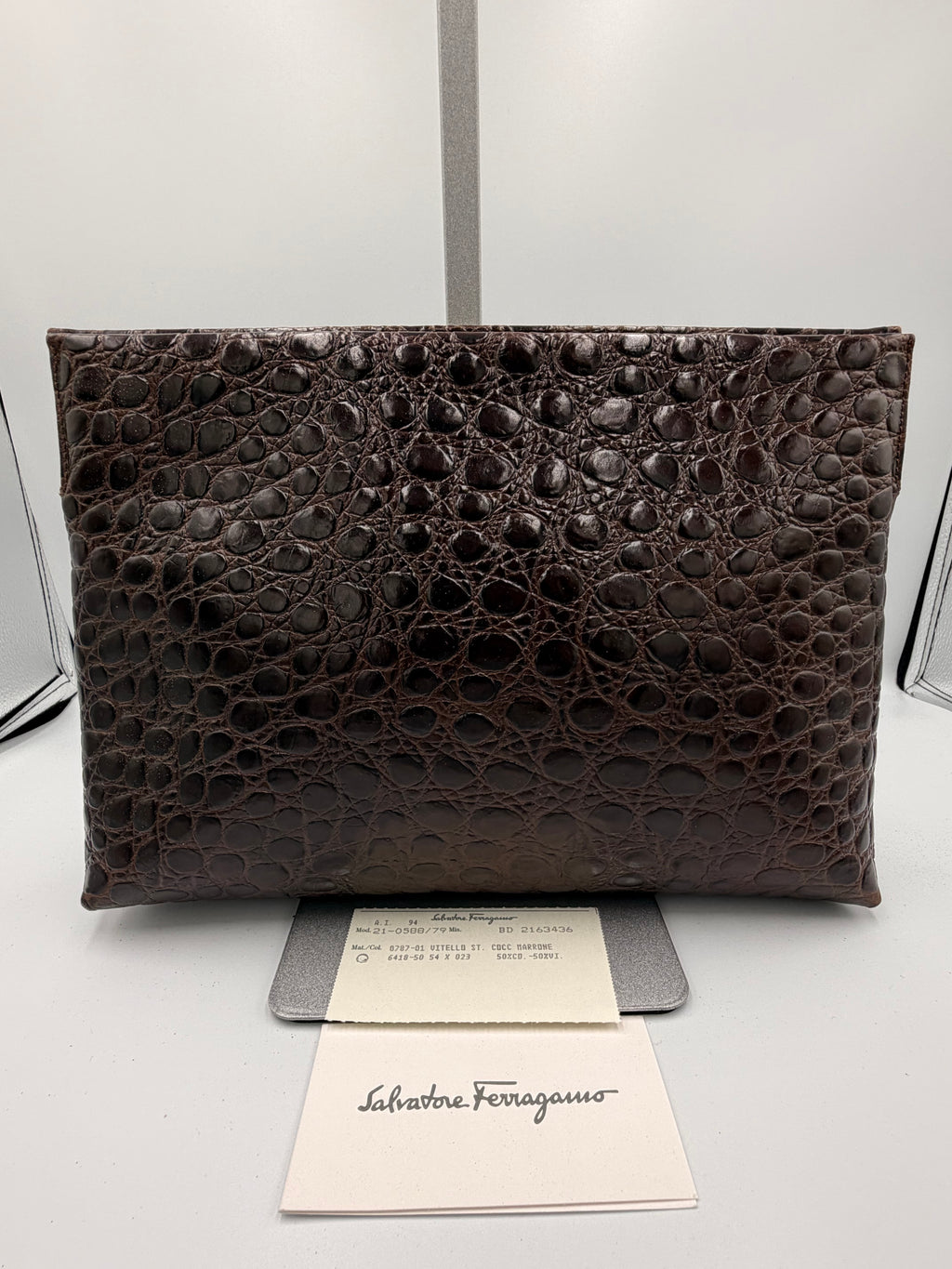 Salvatore Ferragamo Croc Embossed Gancini Clutch