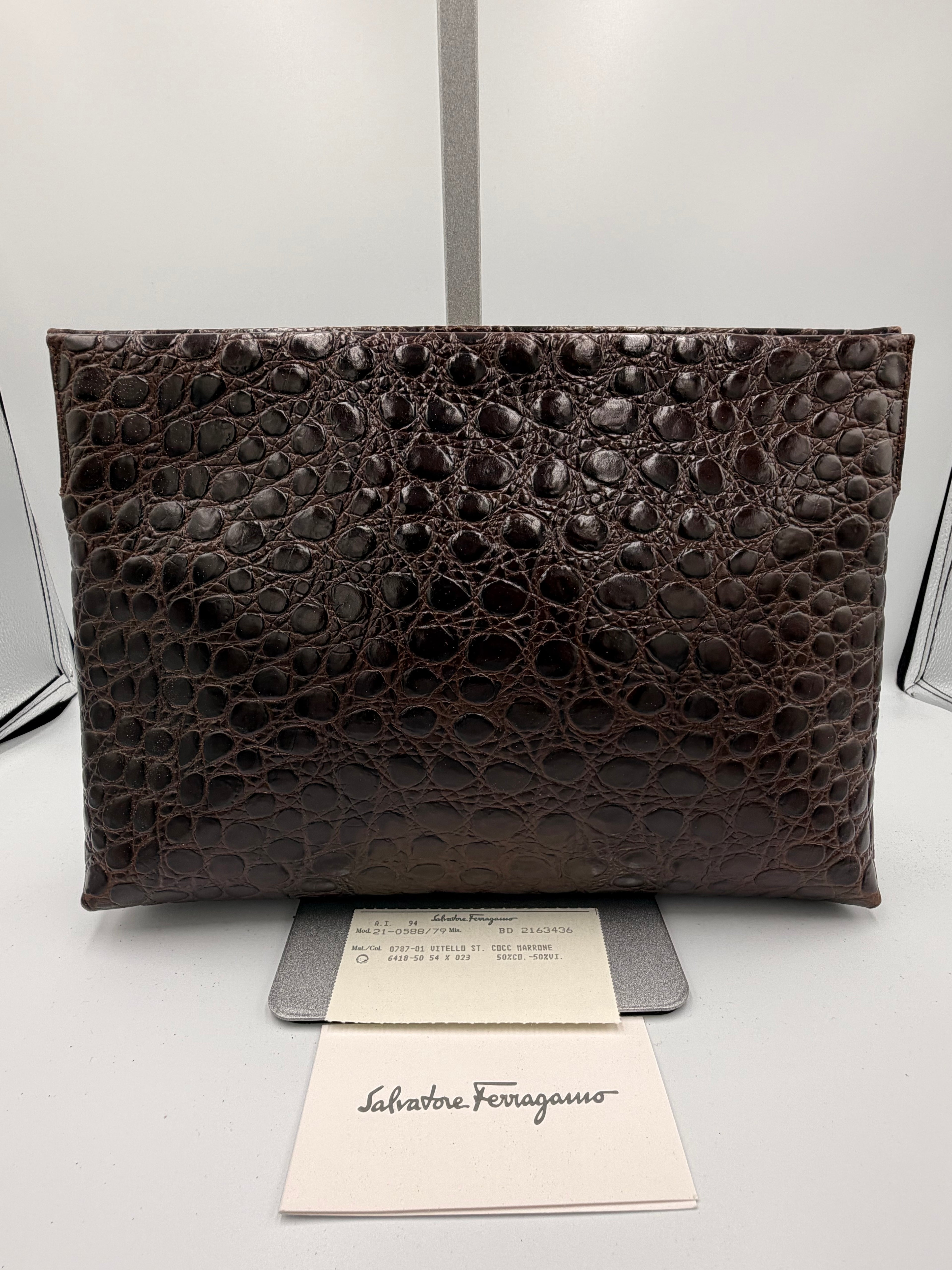 Salvatore Ferragamo Croc Embossed Gancini Clutch