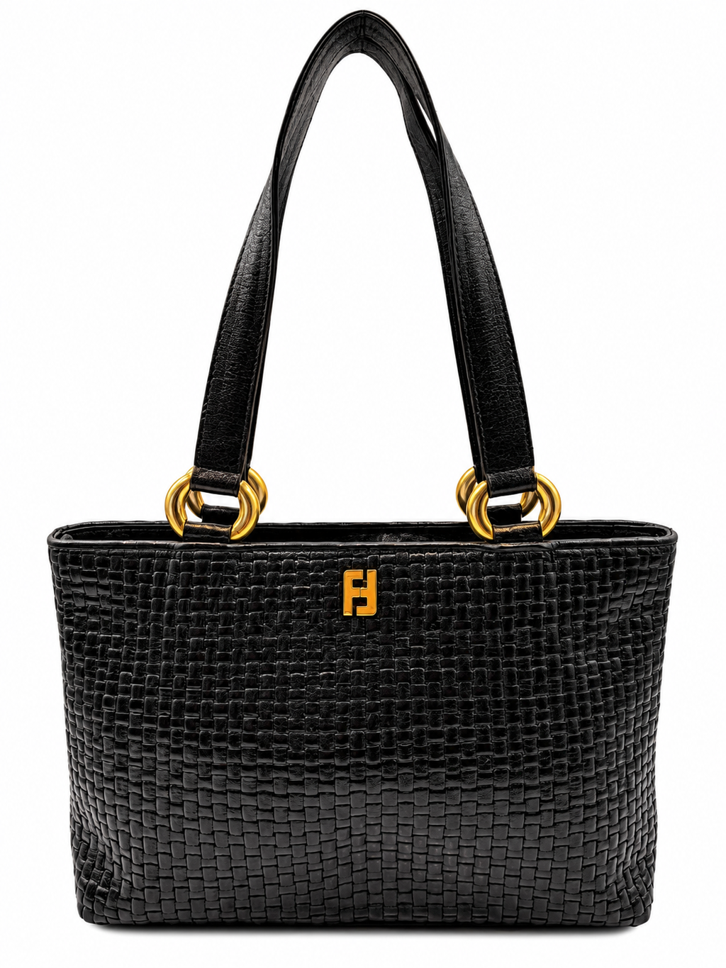 Fendi Vintage Black Woven Leather Shoulder Tote